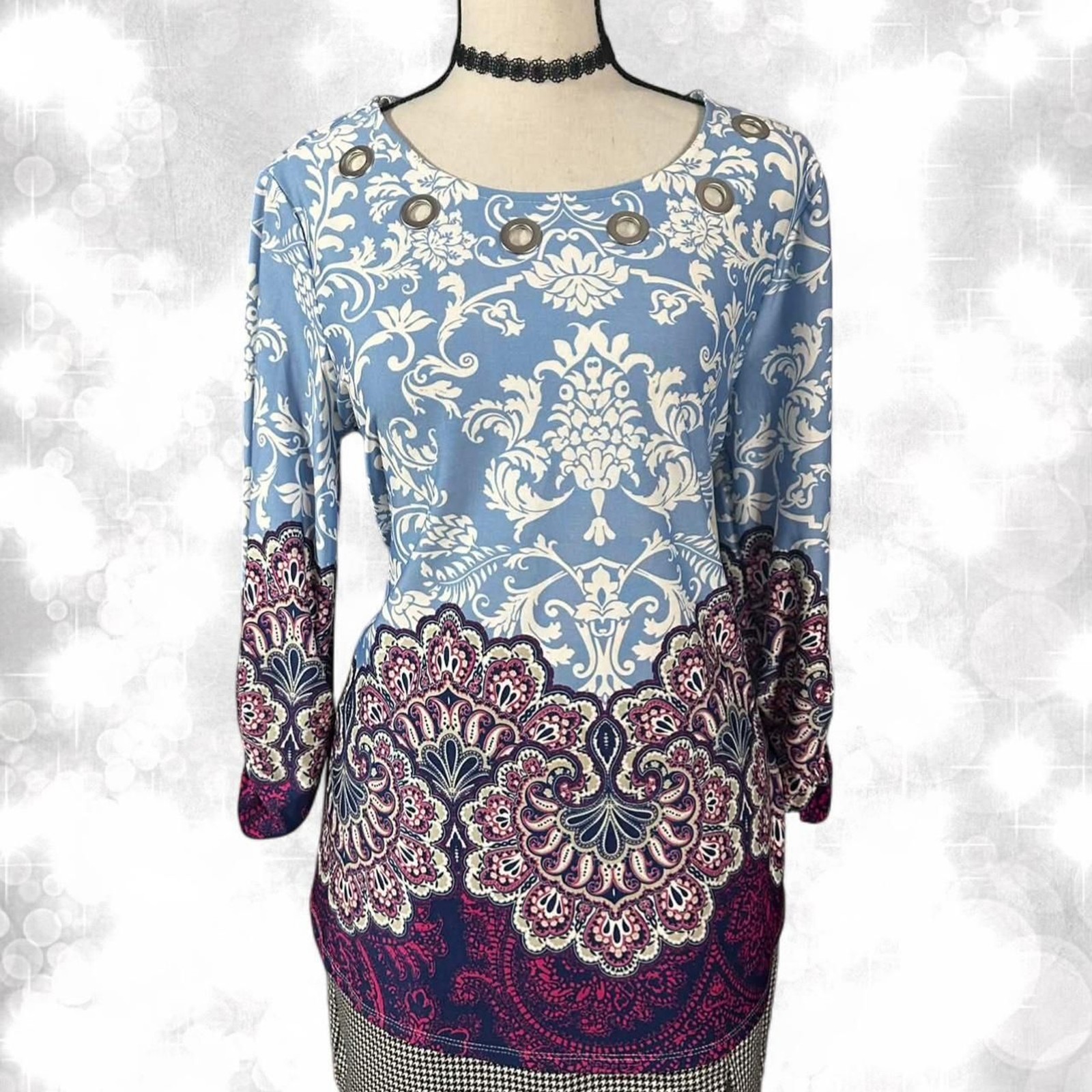 Whismigoth boho style multi abstract pattern style blouse