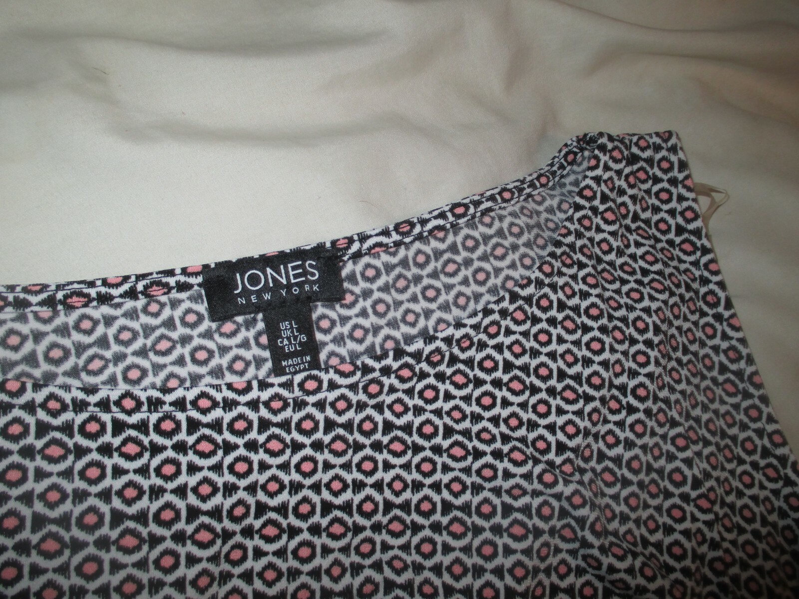 Jones New York White Brown Pink Geo Sleeveless Side Zipper Top Large