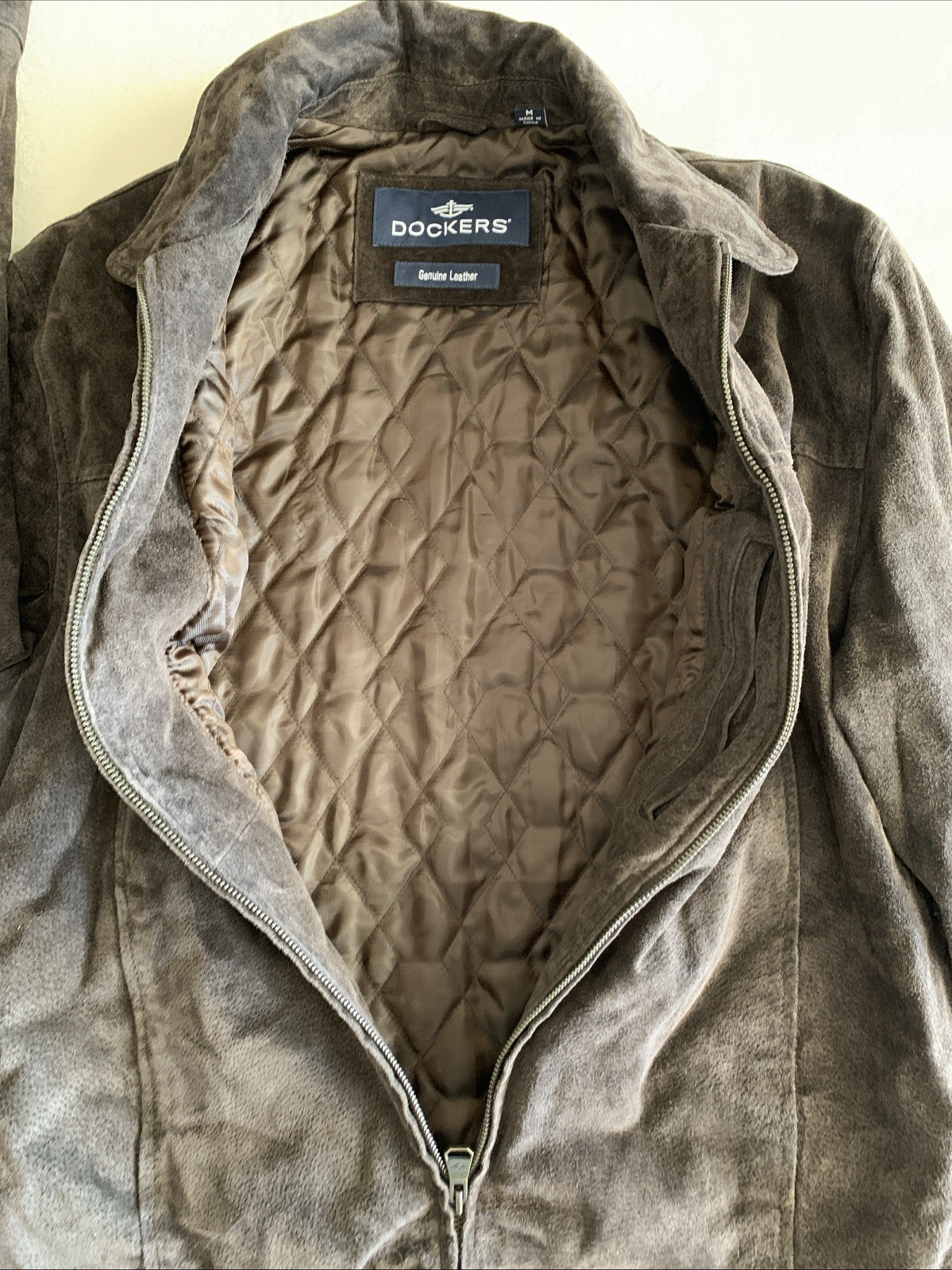 Dockers Premium Mens Suede Leather Coat – Dark Brown – Size Medium Preowned