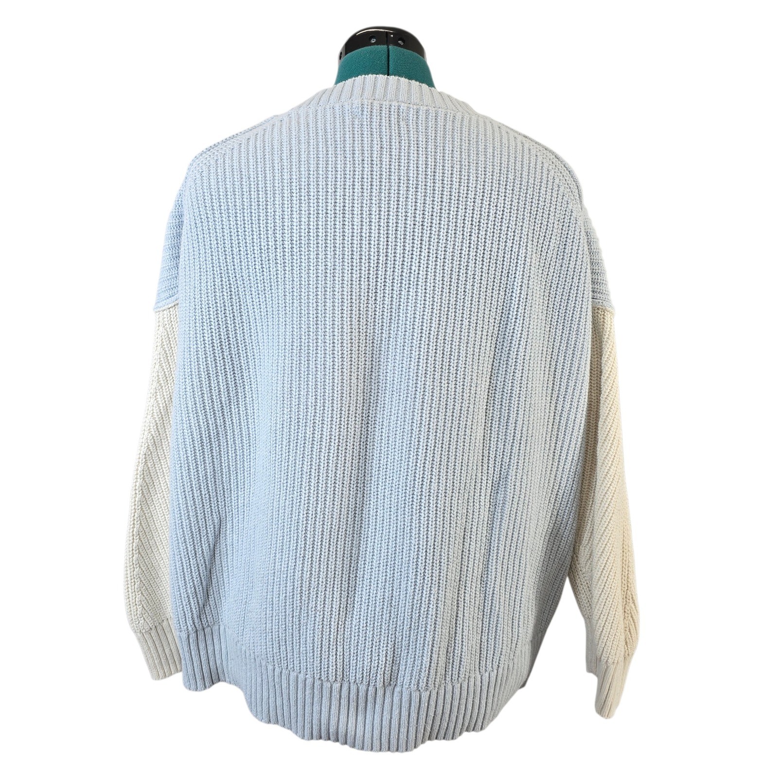 American Eagle M Blue Cream Colorblock Ribbed Chunky Cotton Sweater 00928