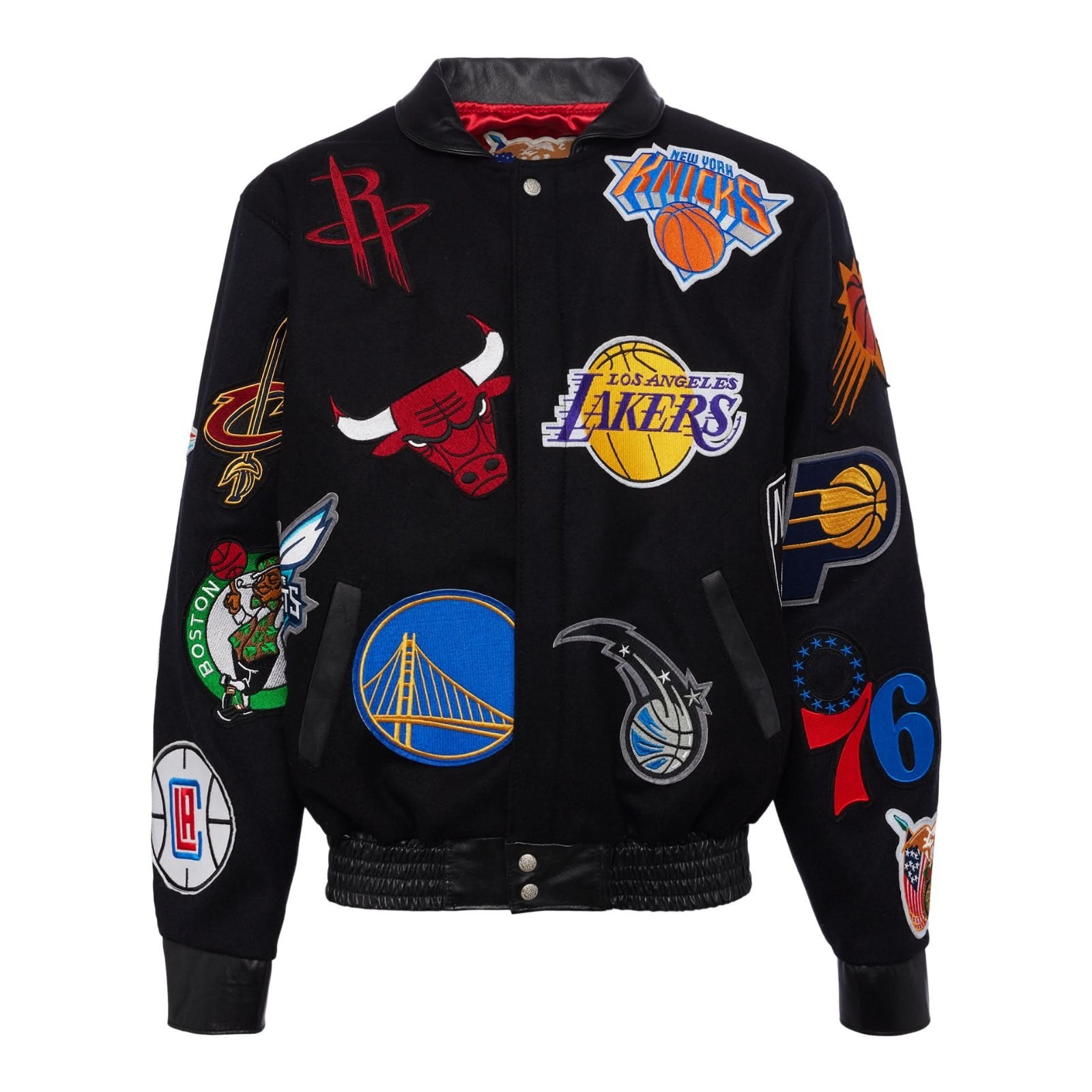 Men’s Jeff Hamilton Style NBA Team Patch Wool & Lambskin Leather Varsity Jacket