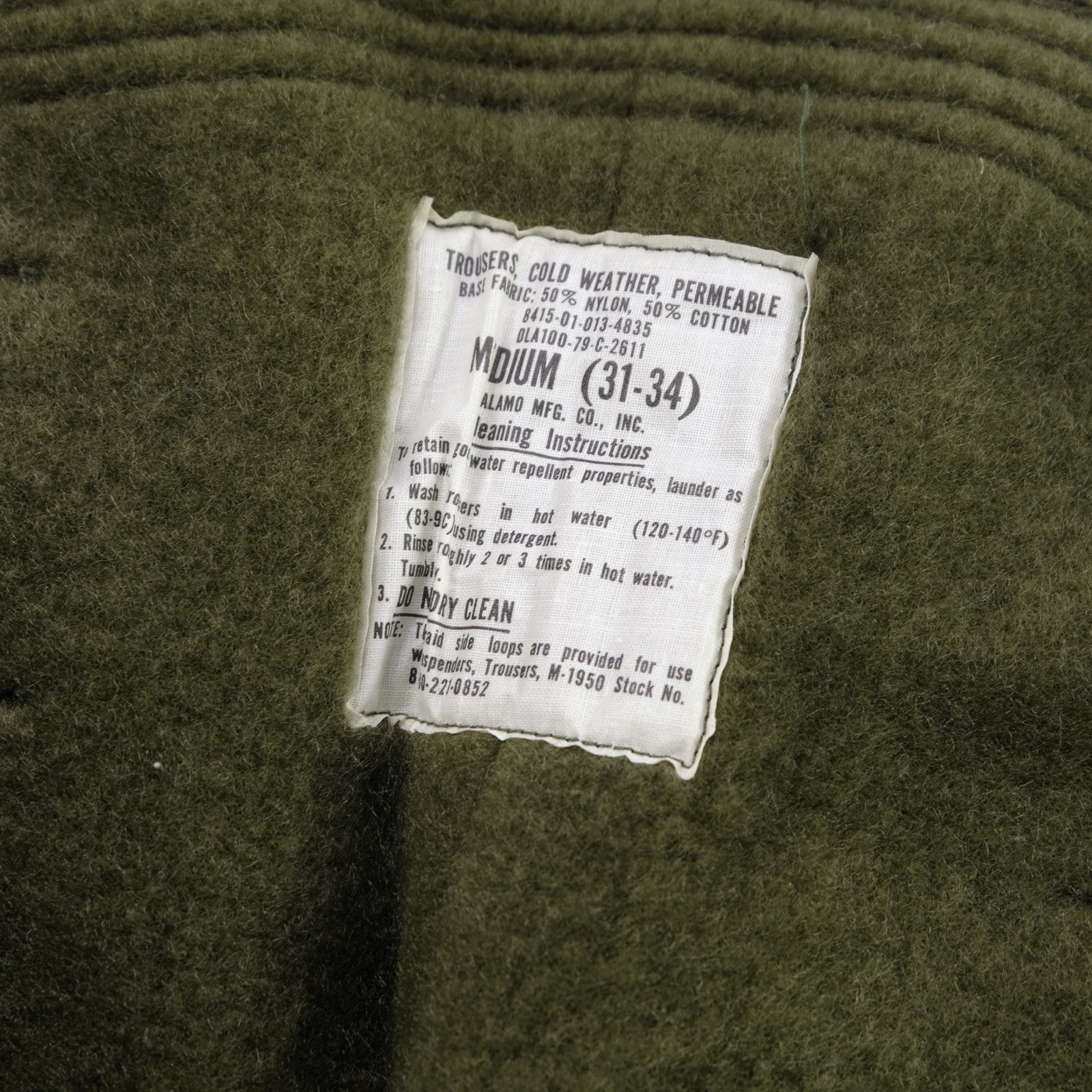 Rare Vintage ALAMO MFG CO. M-1950 1979 Cold Weather Permeable Field Pants 70s M