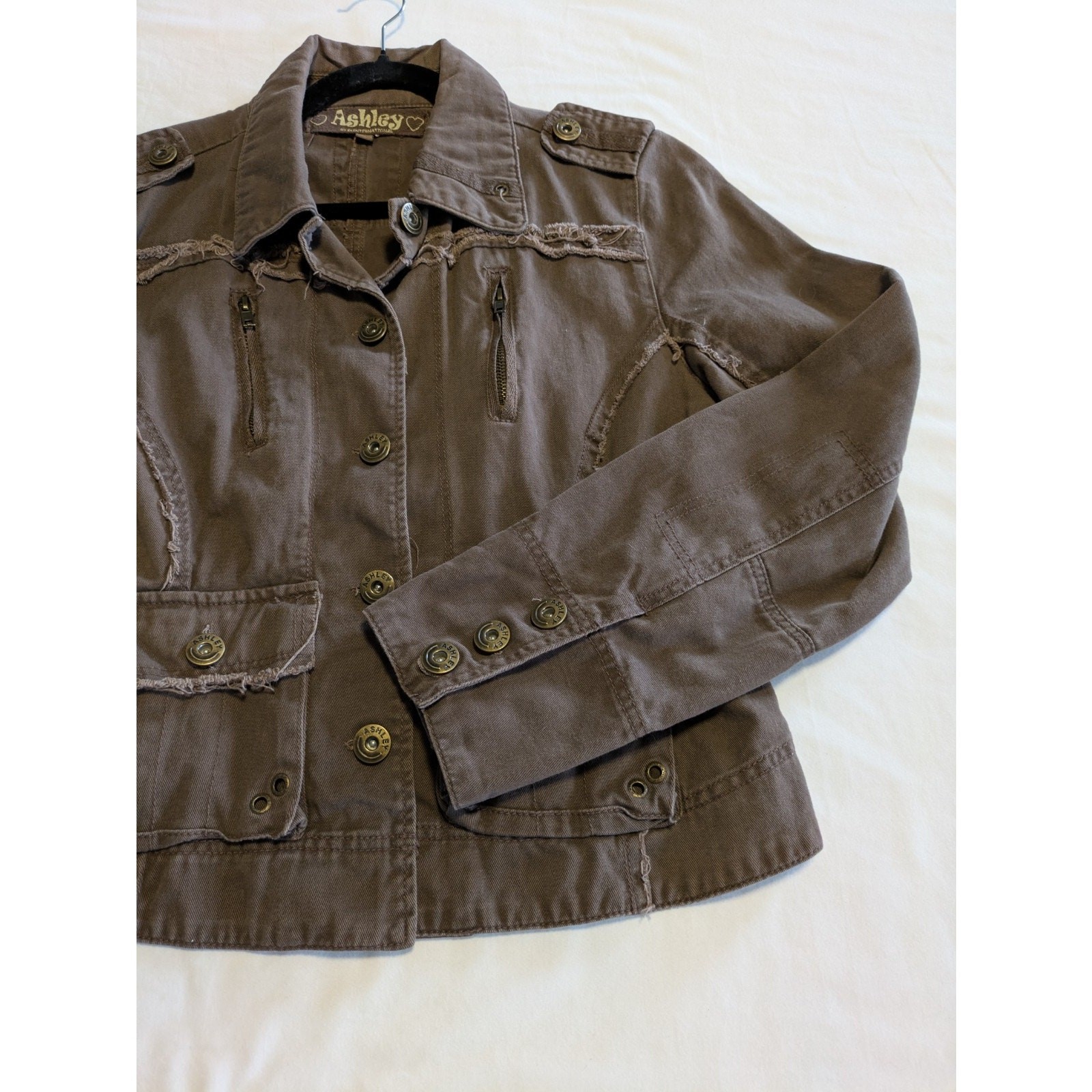 Ashley by 26 International Jacket Womens Size XL Distressed Fringe Frayed Button