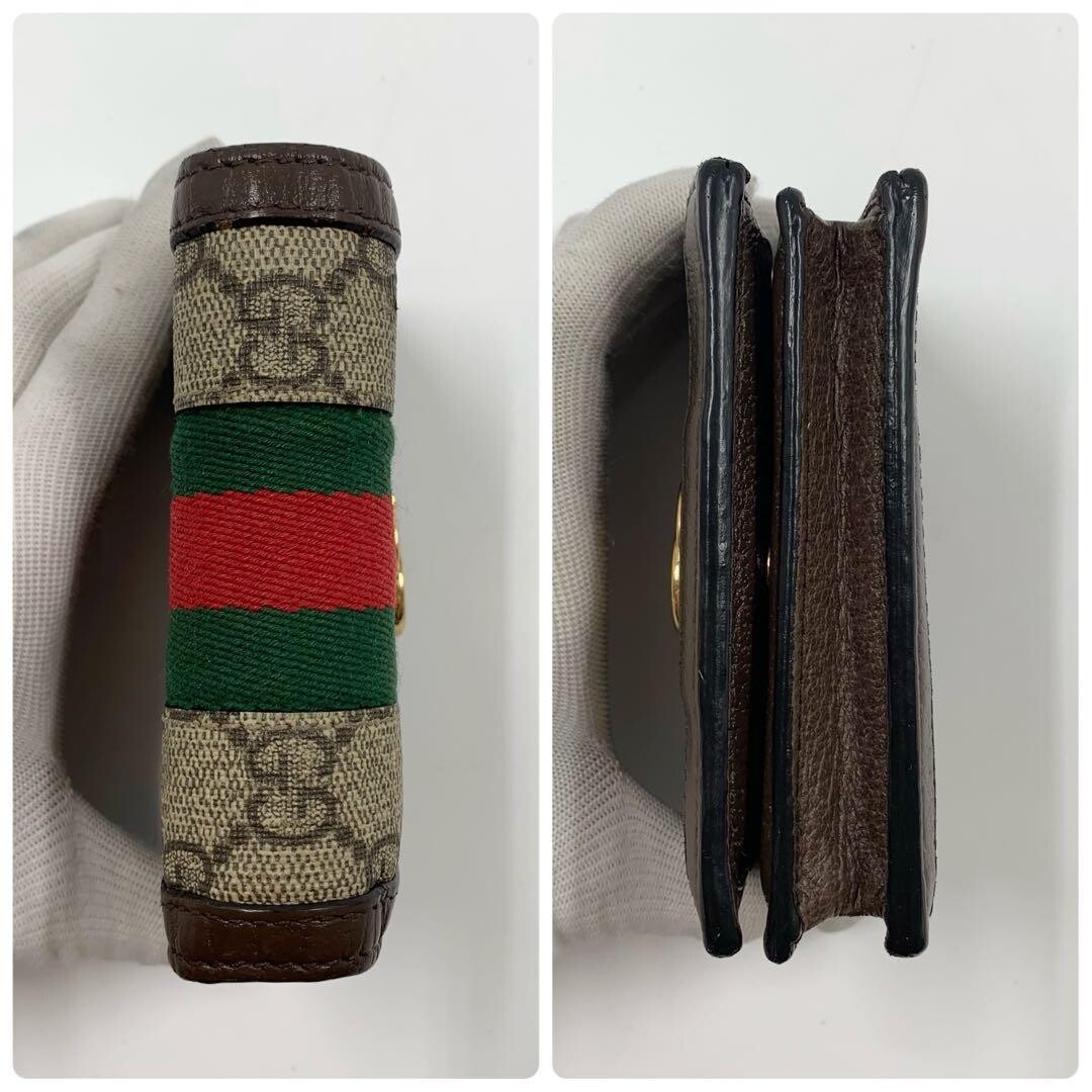 Gucci Ophidia GG Supreme Bi Fold Wallet Brown Green Red Web Auth