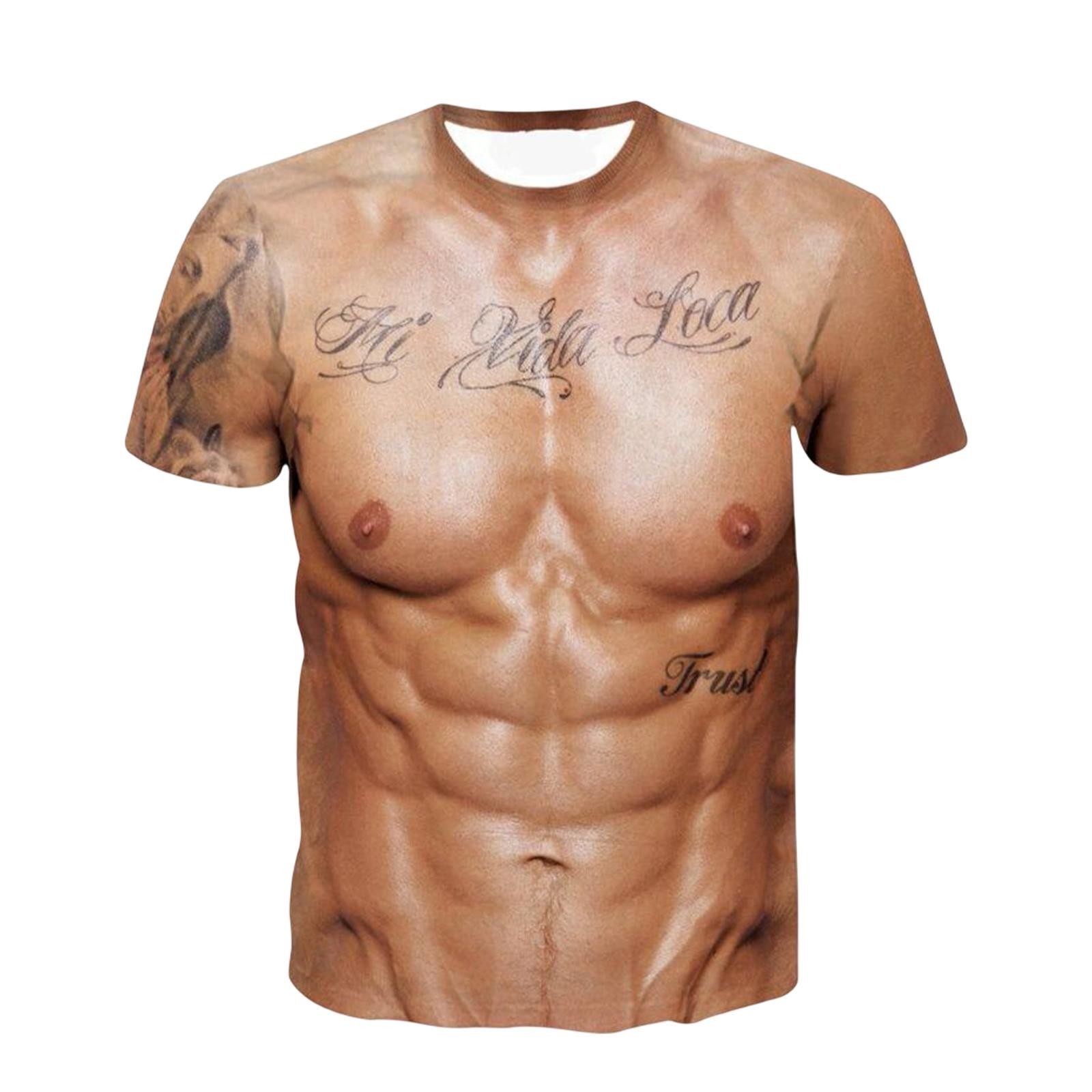 Funny 3D Muscle Printed Men’s Short Sleeve T Shirt Summer Tees Tee Tops