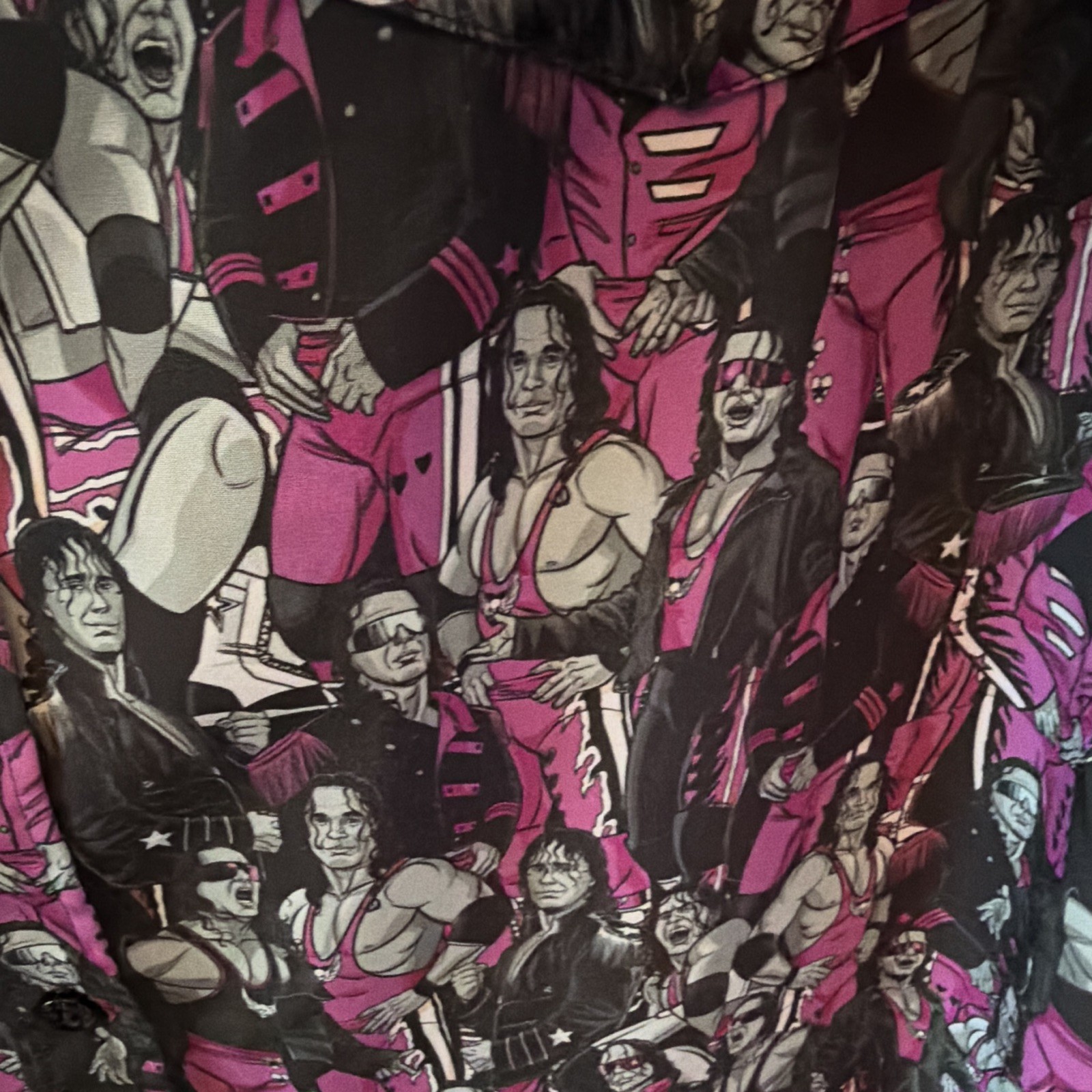 WWE x RSVLTS Black/Pink/White Graphic Print Short Sleeve Button-Up XL