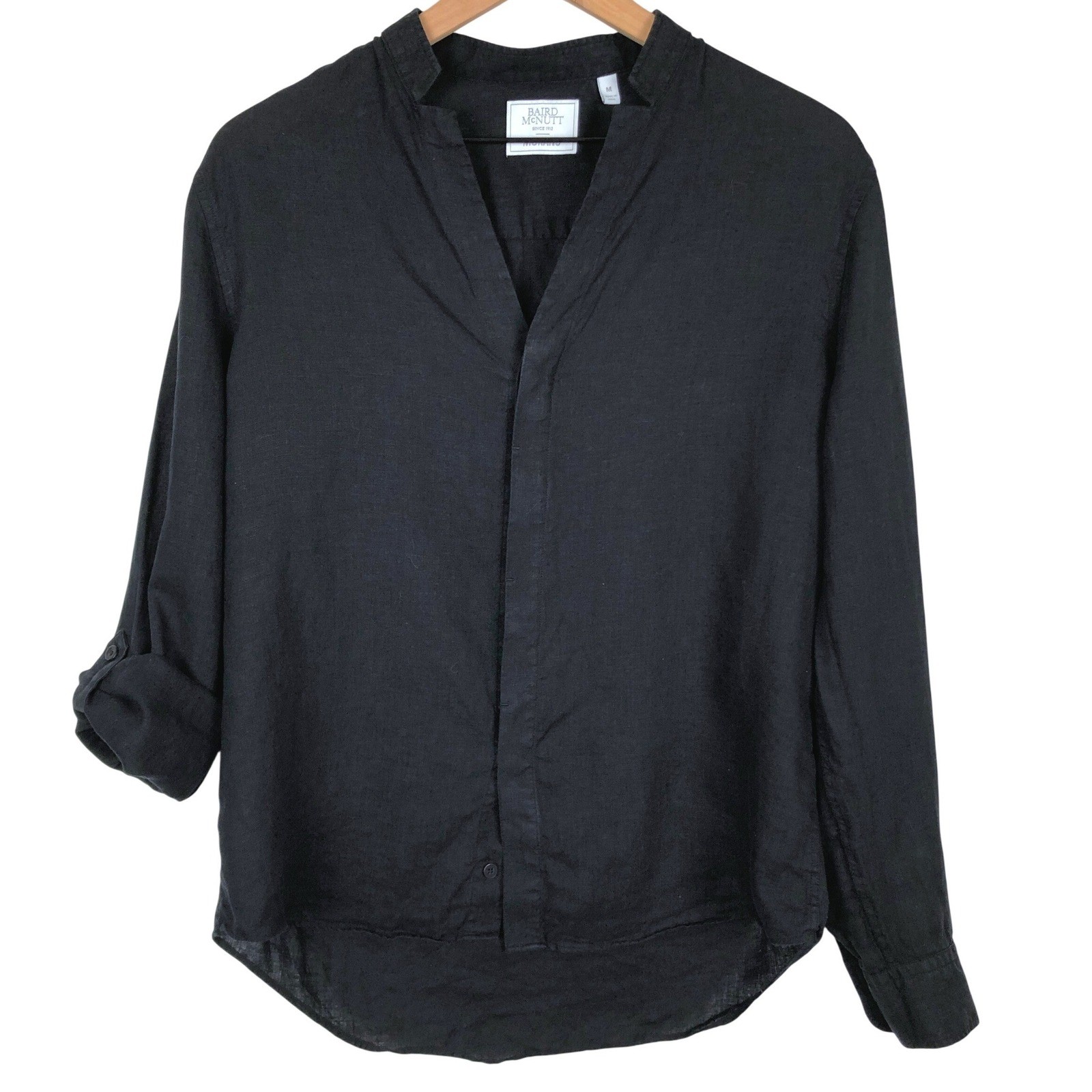 Murano Baird McNutt 100% Irish Linen Band Collar Shirt Men’s M Black Button