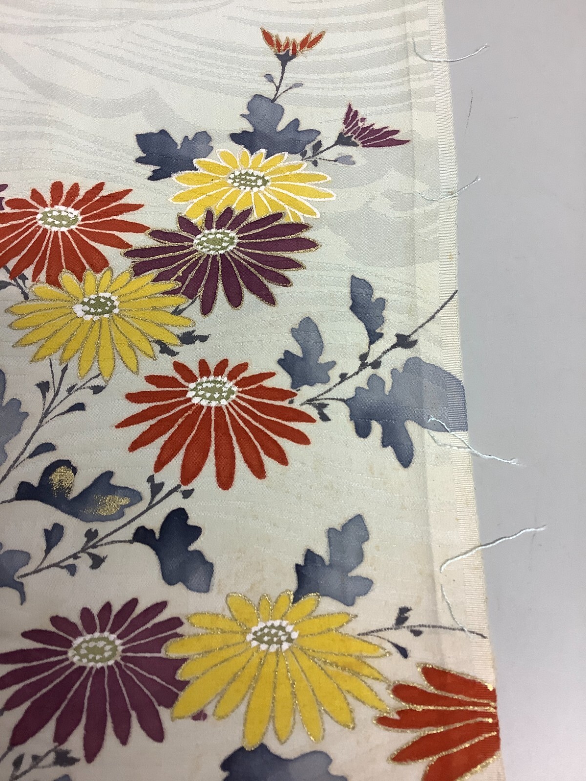 Japanese Vintage Kimono Fabric cloth Boro Light green Flower Dirt 49.6×13.7in