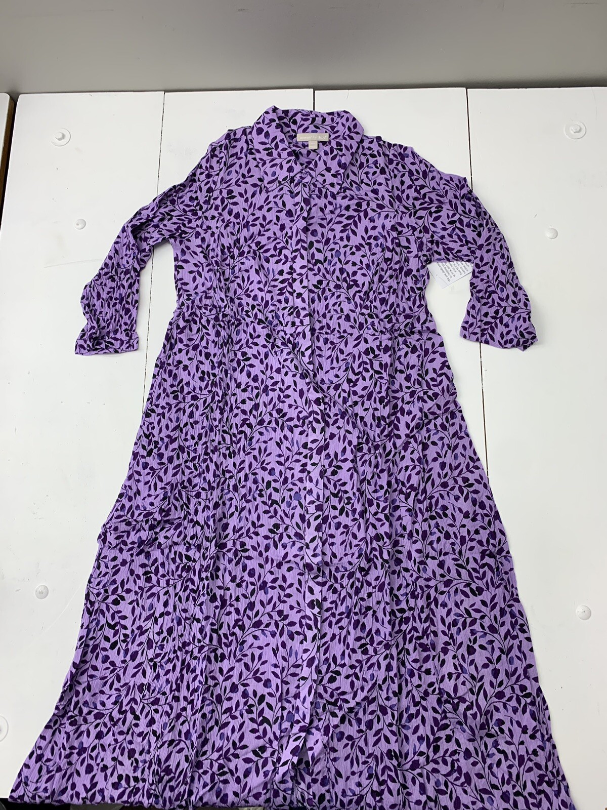 Woman Within Purple Long Sleeve Floral Print Dress Size 14W
