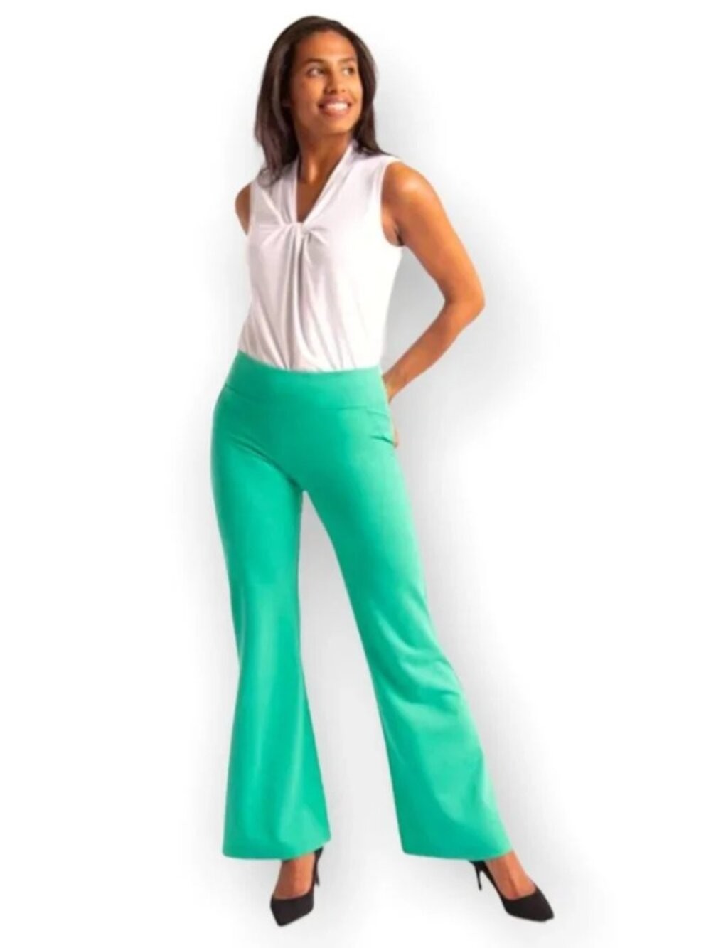 New Betabrand Spearmint Wide Leg Pocketed Dress Pant Yoga Pants Large Petite