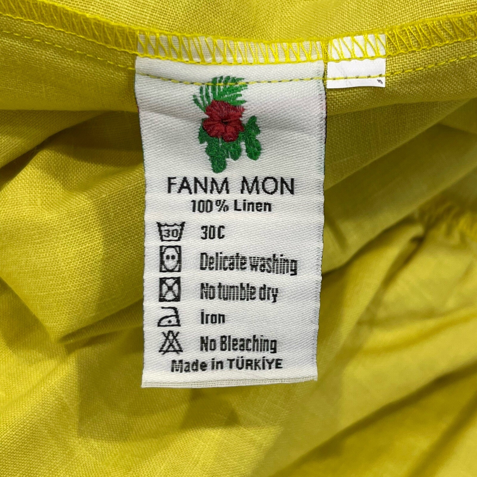 Fanm Mon Large Linen Yamile Floral Embroidered Halter Midi Dress Mustard Lime