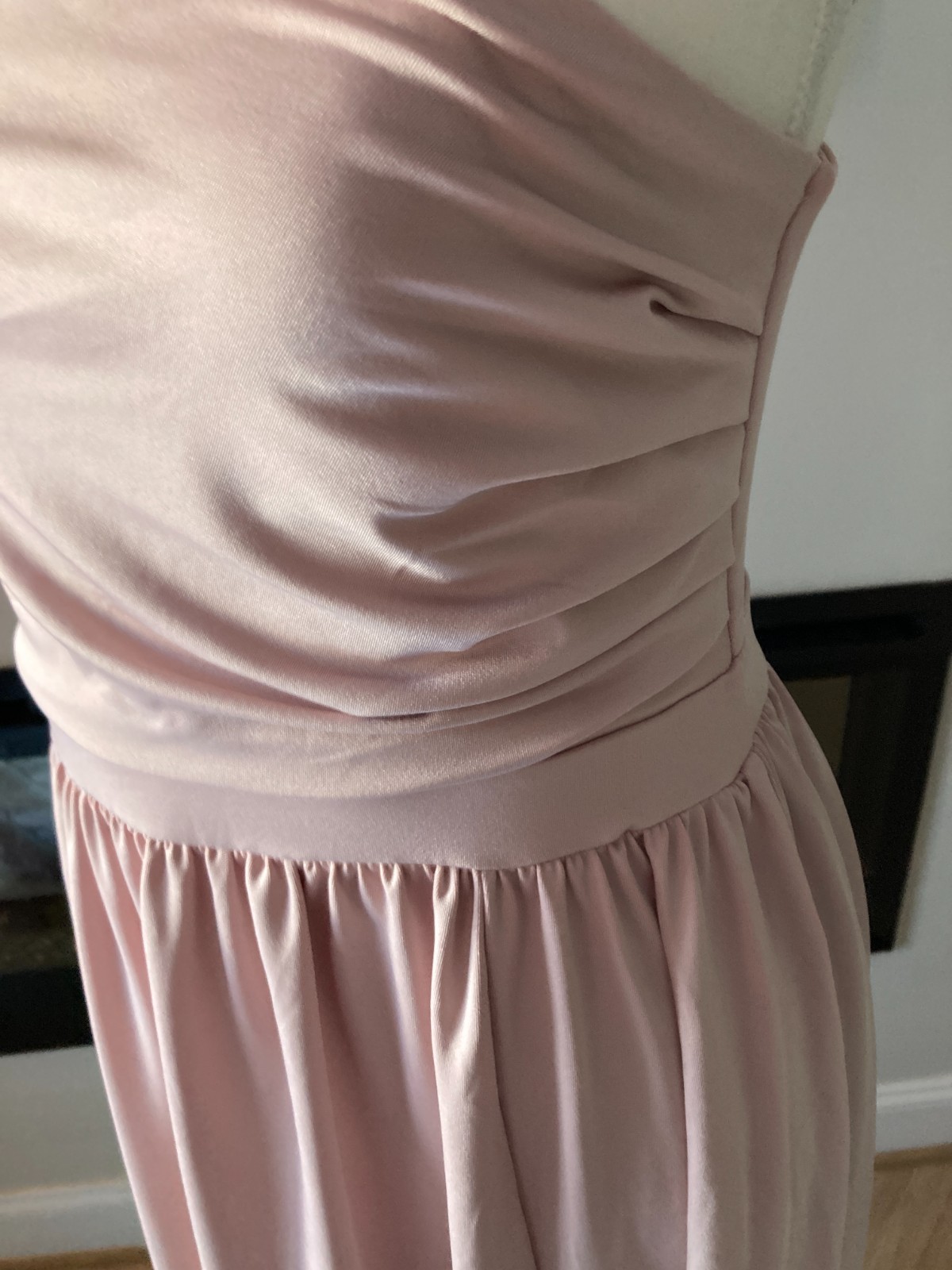 Lyaner Maxi Dress Womens Medium One Shoulder Ruched Powder Pink Front Slit
