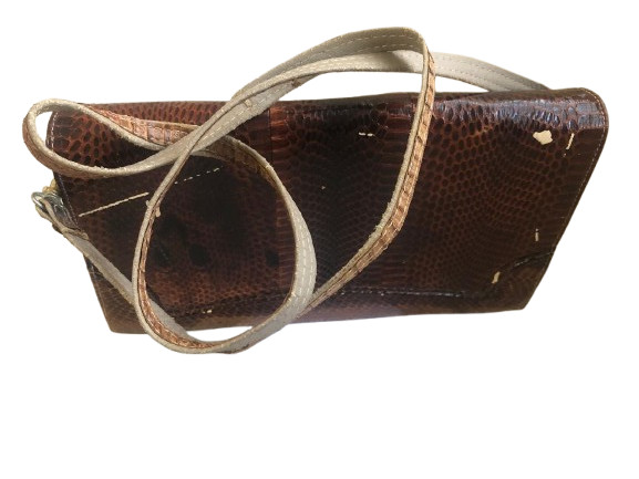 Vintage Brown Snakeskin Convertible Clutch Shoulder Bag Multi-Pocket Sold As Is