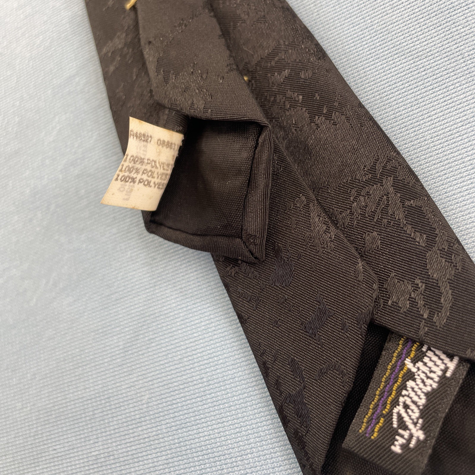 Impact Vtg Slim Necktie Made USA Optical Abstract Art Black Super Skinny 1.7×58″