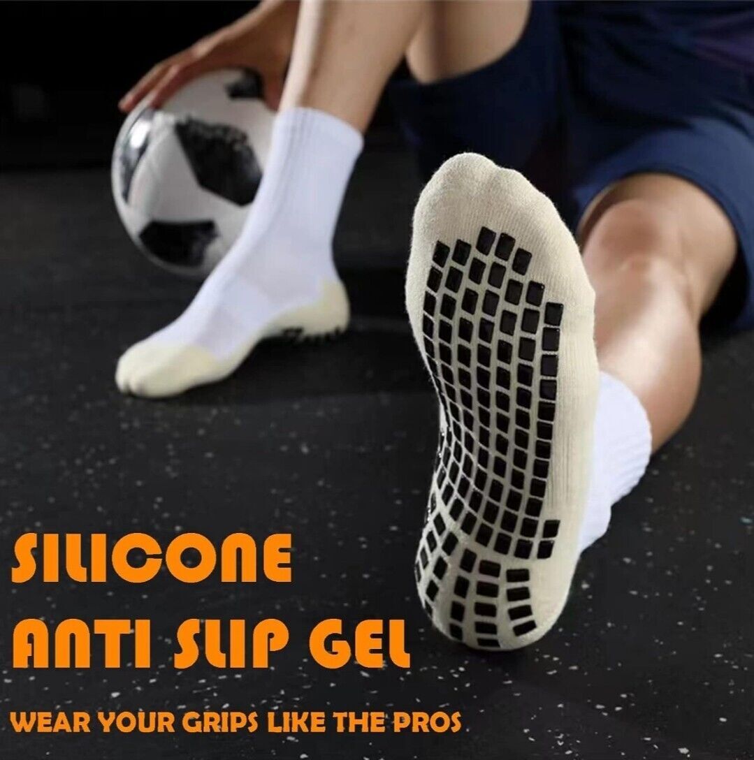 3 Pair Sport Socks Anti Slip W/ Grip Soccer Men Football Basketball Sock Premium