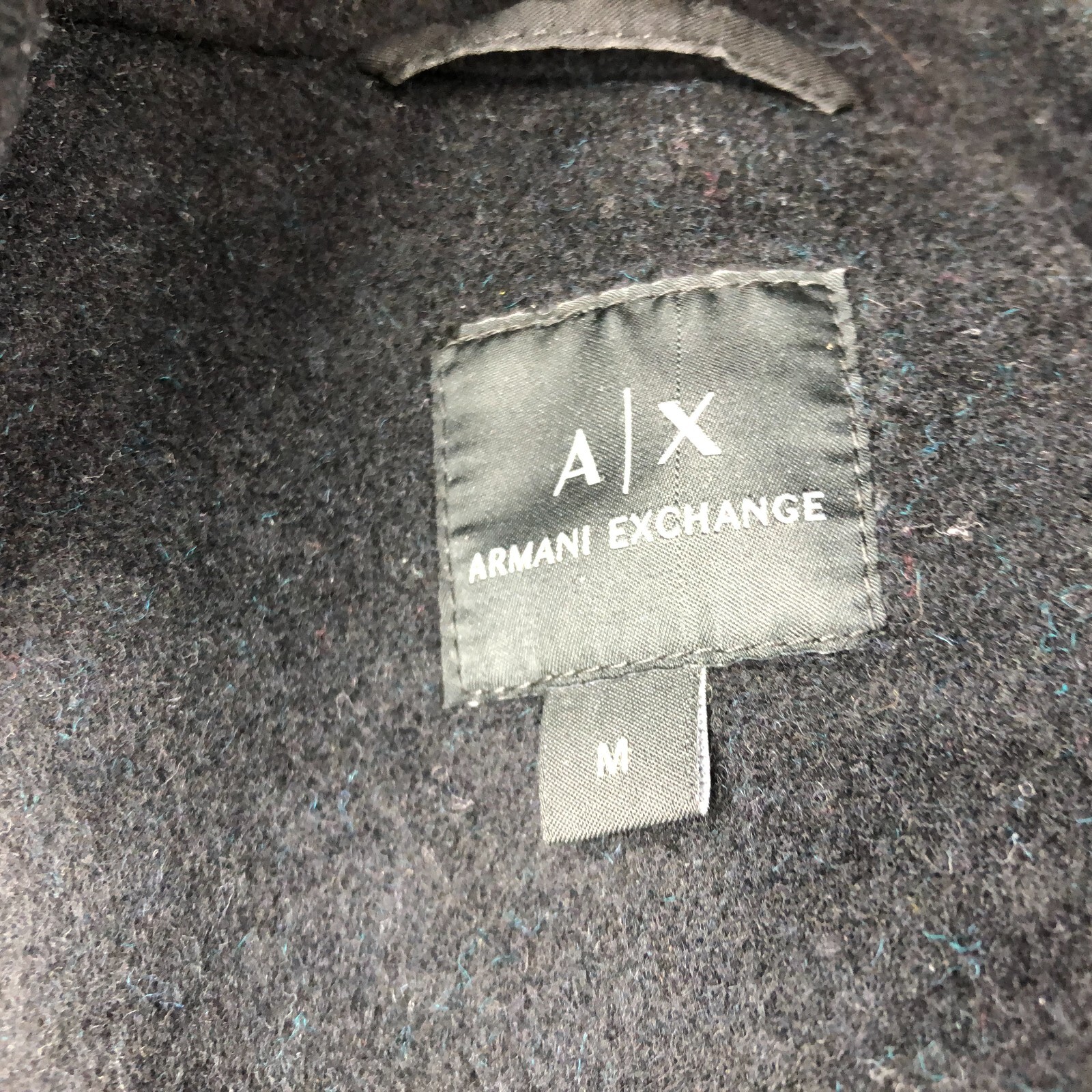 ARMANI Exchange Jacket Womens Medium Black Blue Fabric Wool Pea Coat *
