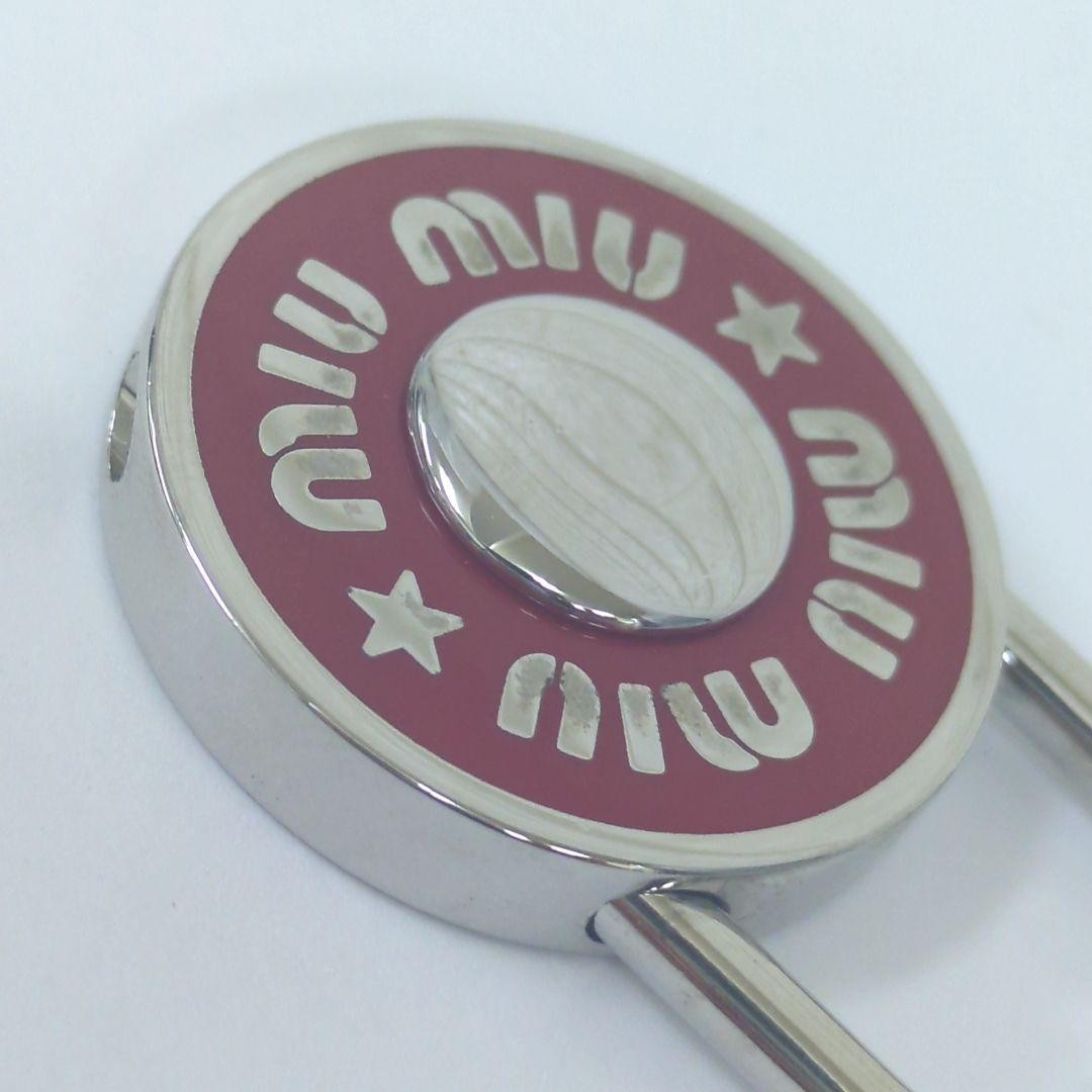 Authentic Miu Miu Padlock Charm Keychain Logo Key Red Silver Women’s Italy w/Box