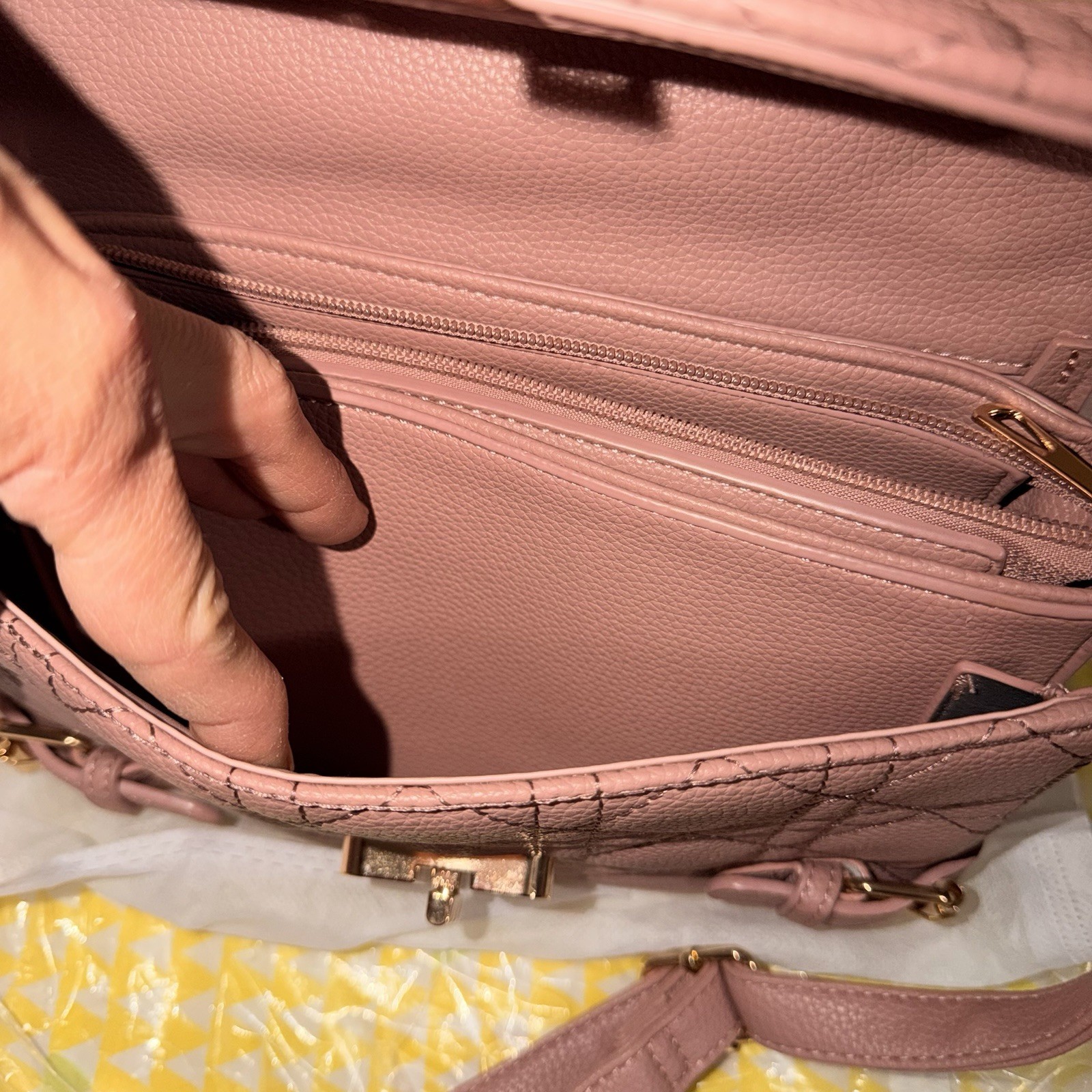 Jolene Couture Pink Quilted Satchel Top Handle Bag Buckle Accent Turn Lock
