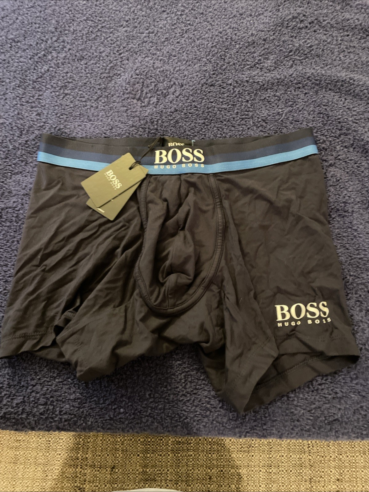 Hugo Boss Men Boxer Briefs Bamboo Blend Black Blue Waistband Size M New W/Tags