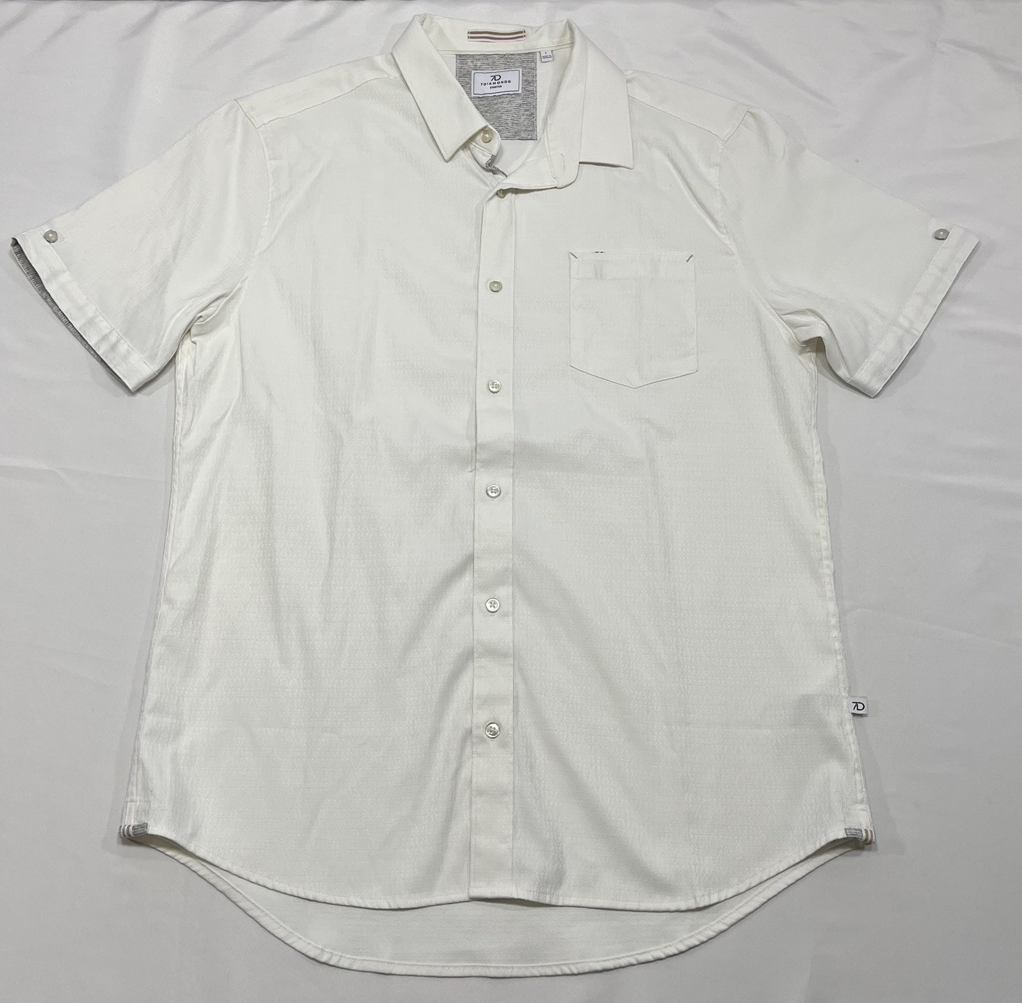 7Diamonds Men’s Large Pretzel Logic Jacquard Stretch Woven Short Sleeve White