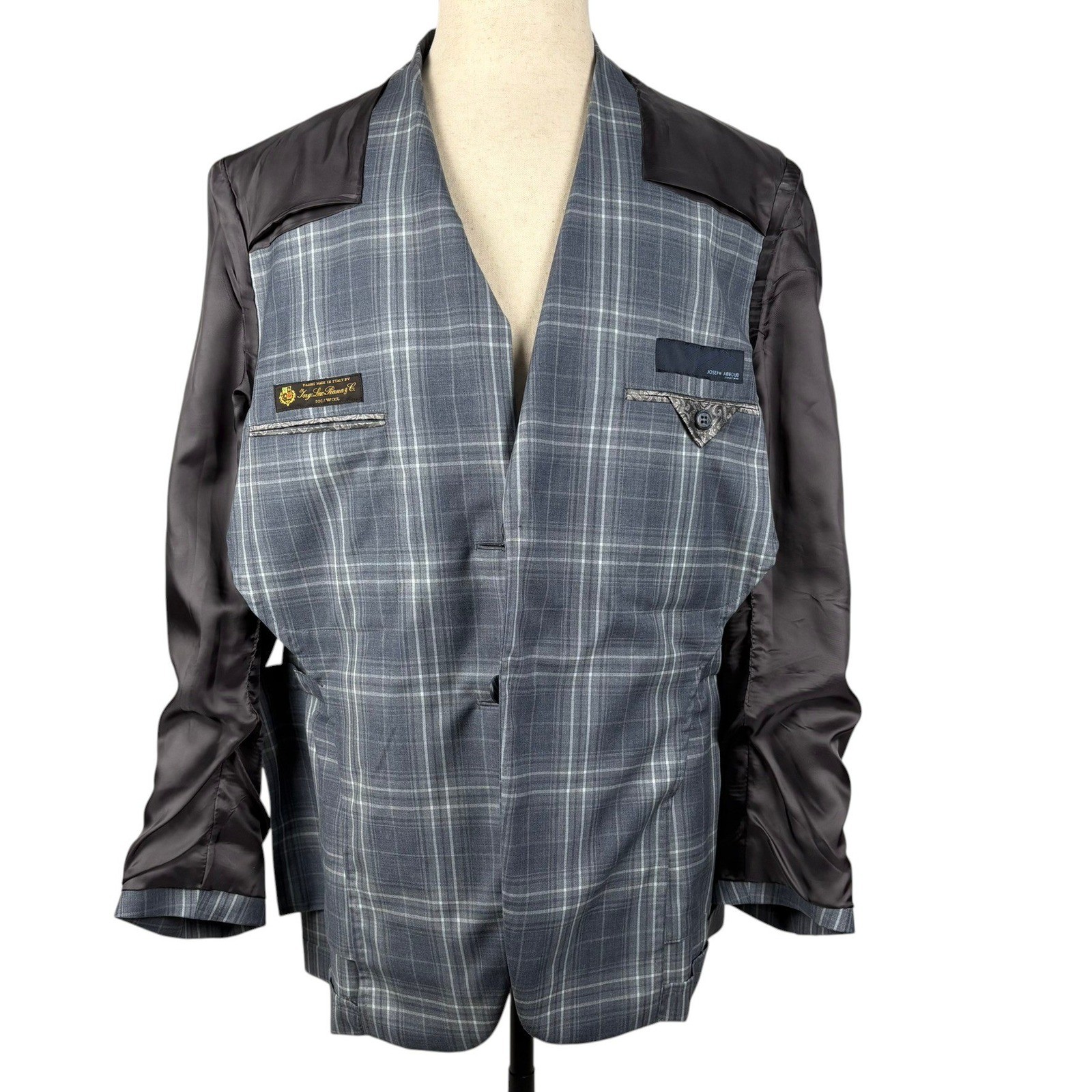 Joseph Abboud Loro Piana Super 110s Blazer Mens 40R Blue Gray Plaid Wool USA
