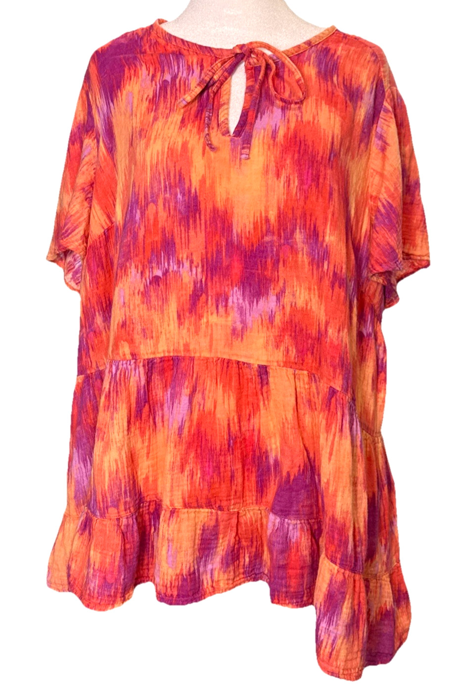 Terra Sky Vibrant Multicolor Watercolor Top 2X 20W-22W 100% Cotton Comfy Relaxed