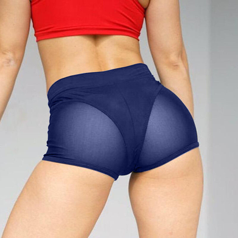 Women Sexy High Waist Mesh Hot Pants Tight Elastic Yoga Sports Casual Gym Shorts