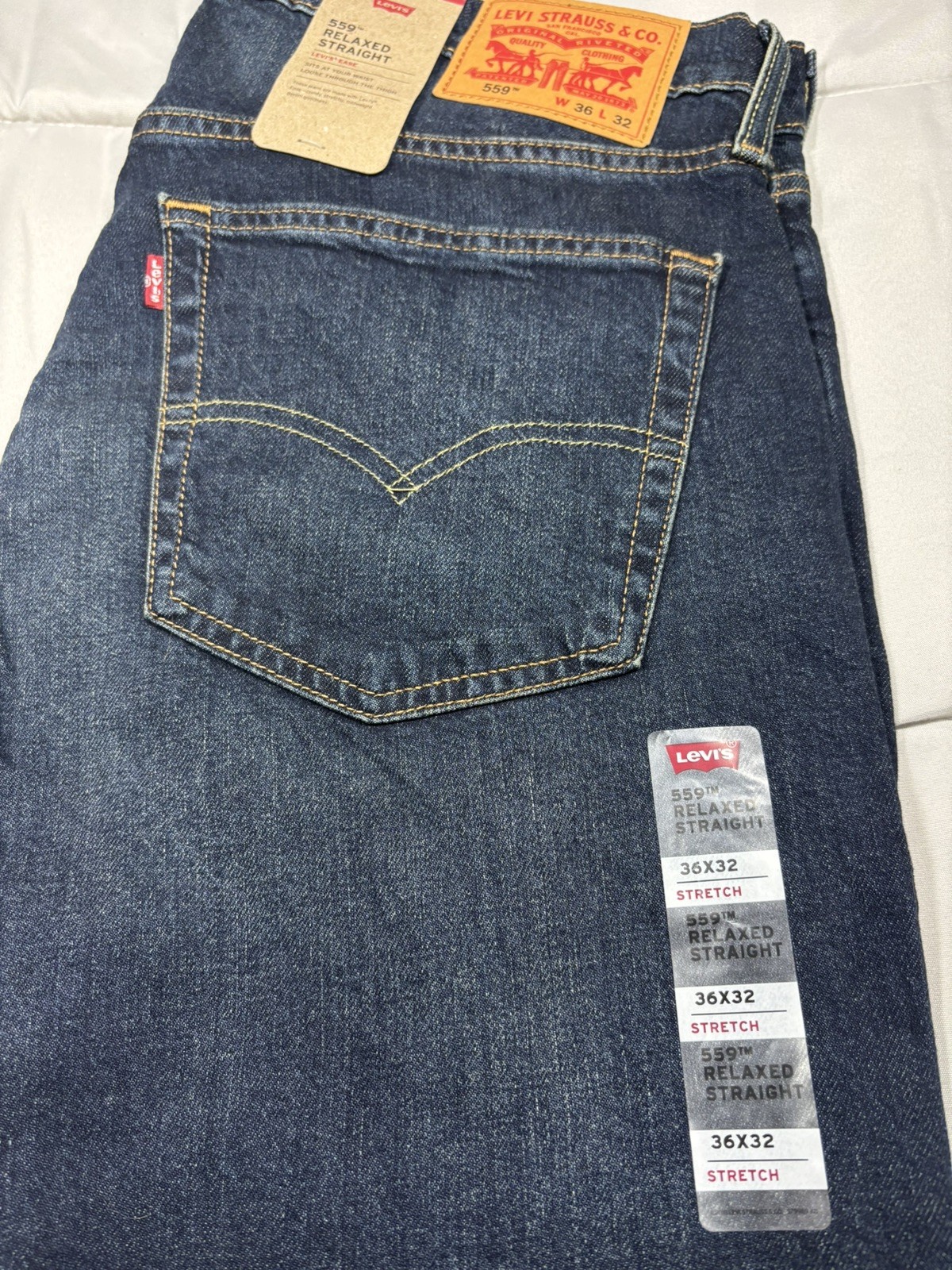 NWT Levi’s 559 Relaxed Straight Fit Stretch Rugged Blue Denim Jeans Mens 36×32