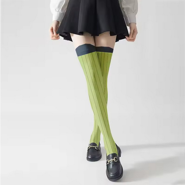 Anime Demon Slayer Kanroji Mitsuri Cosplay Over Knee Stocking Green Striped New