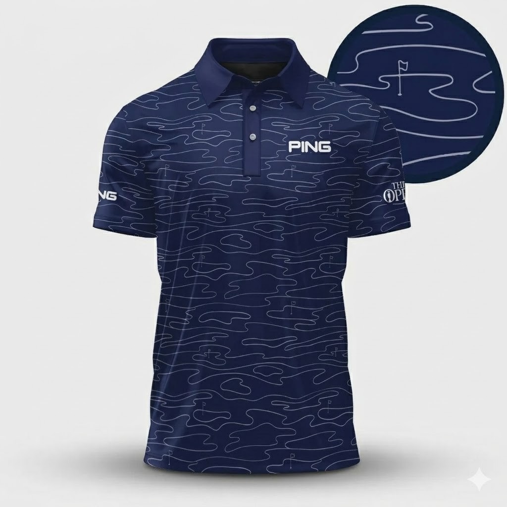 Ping Golf Polo Shirt 2026 Blue Course Pattern AOP Short Sleeve Men’s