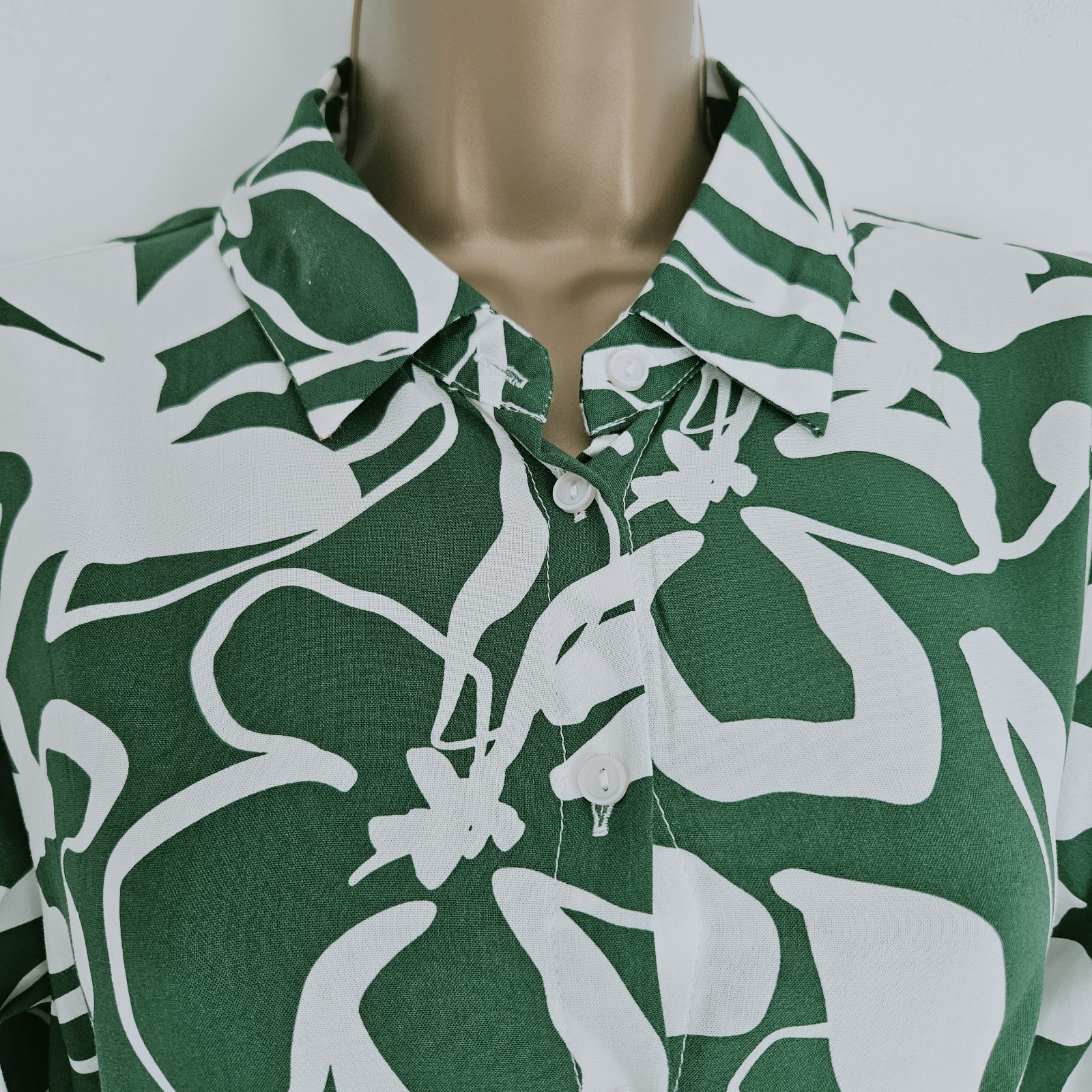 NEW Ex Roman 10-22 Collared Green White Floral Printed Belted Tea Shirt Dress