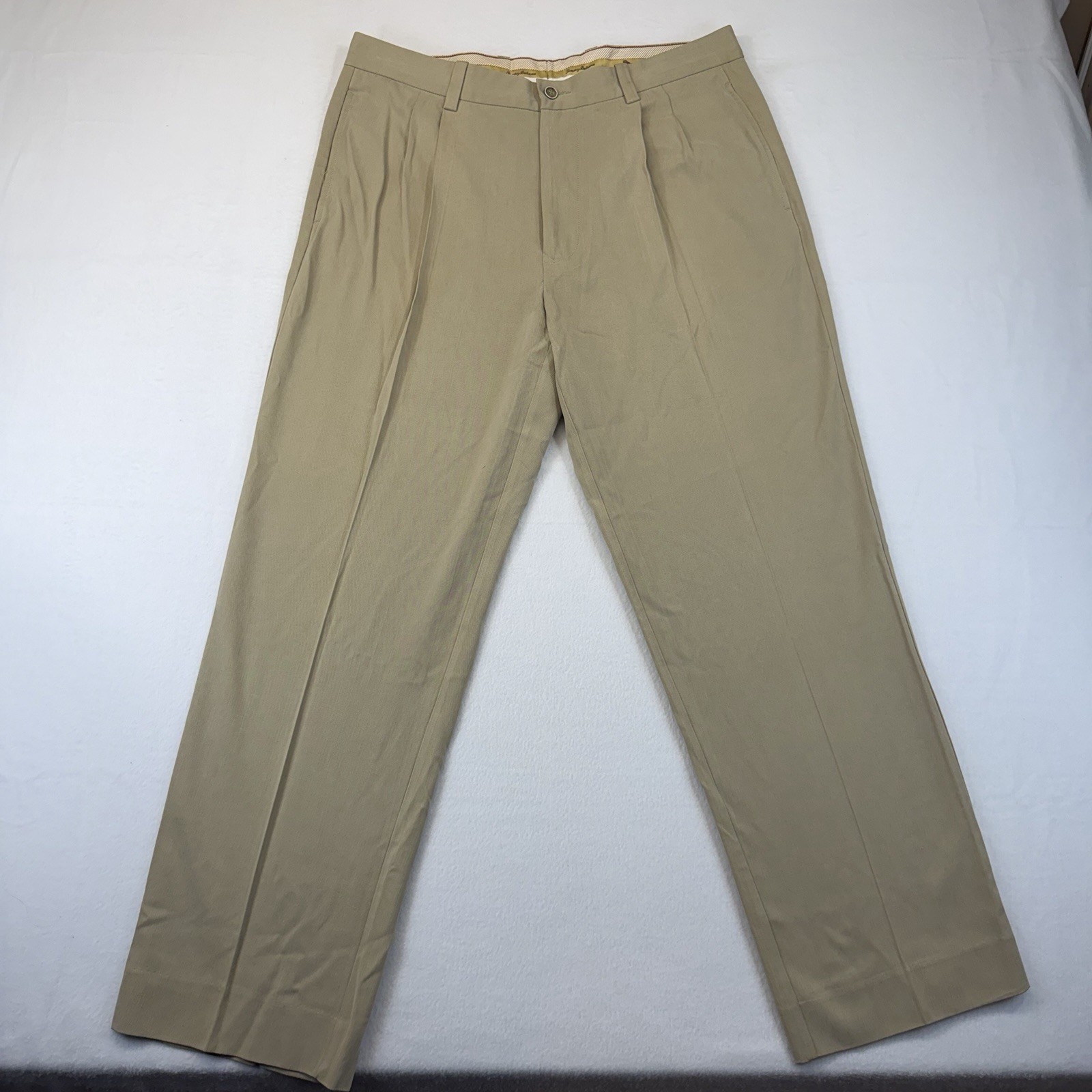Tommy Bahama 80% Silk Rayon From Bamboo Trousers Dress Pants 34 x 30 Khaki Tan