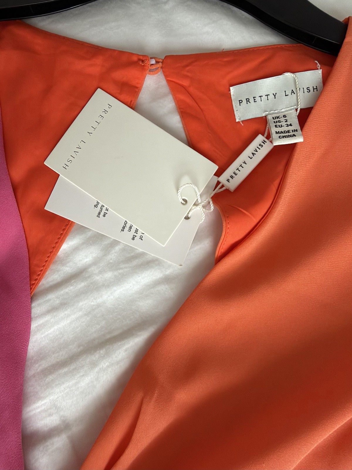 Lavish Frieda knot contrast dress size 6–8 – pink & orange occasion dress