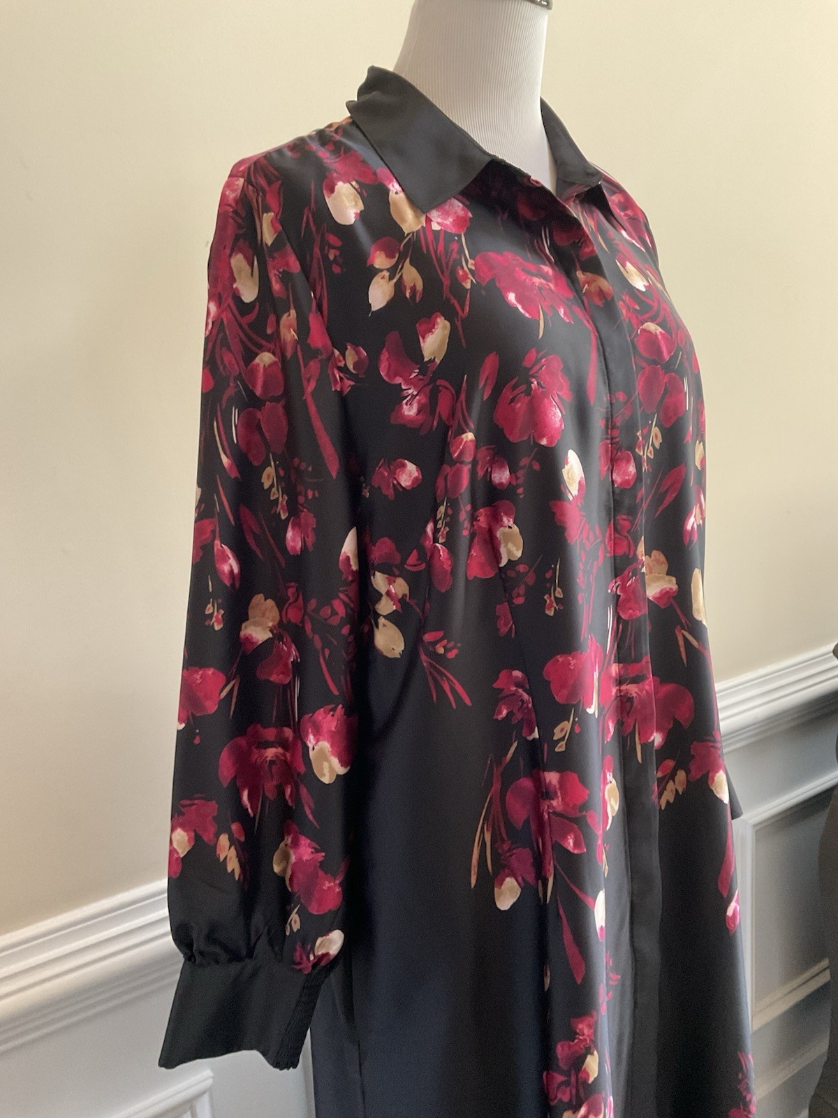Chicos Plus Size Leaf Print Shirt Dress Long Sleeve Hidden Buttons Size 3.5/18