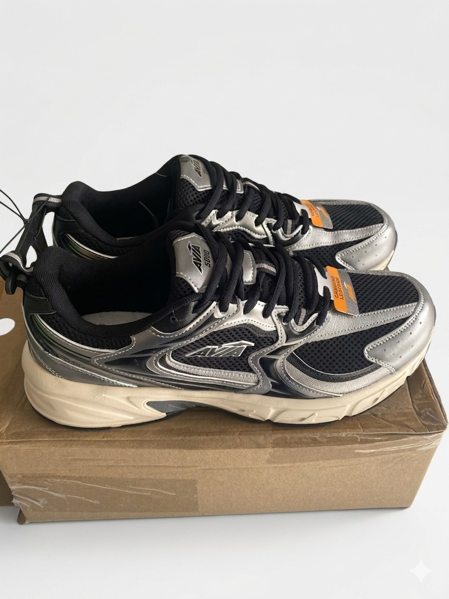 Avia 5000 Men’s Size 12 Sneakers Genuine Leather Tech Shoes NWB Silver Black