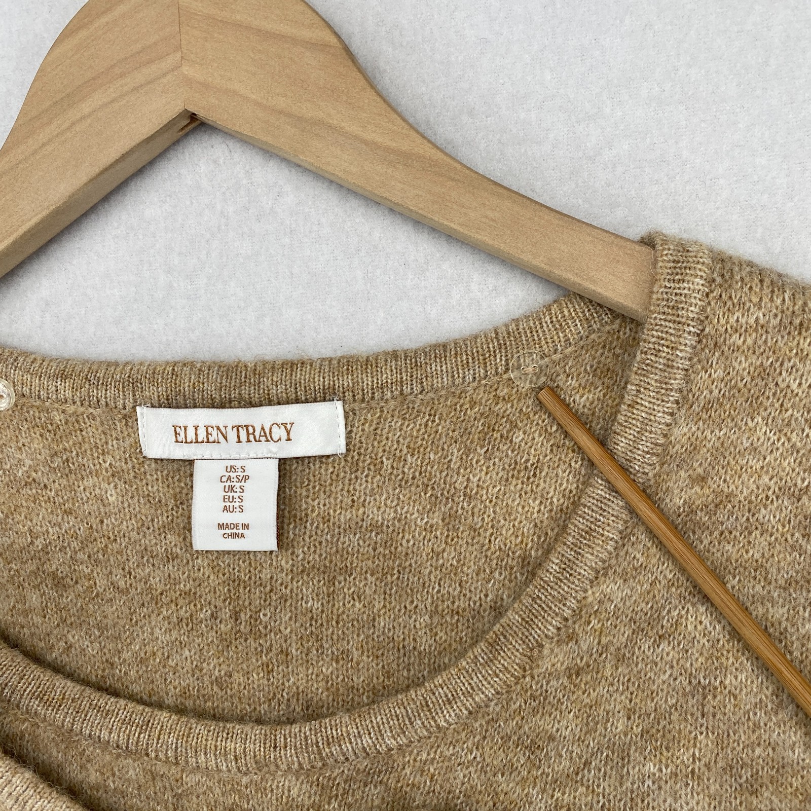 ELLEN TRACY Sweater S Wool Blend One Button Duster Coatigan Coatigan Camel Brown