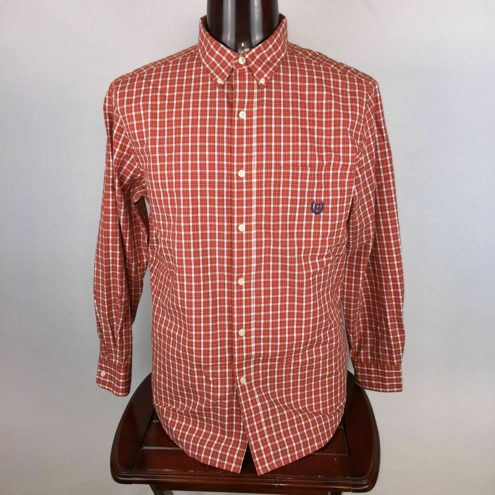 Chaps Button Up Shirt Mens L Plaid Easy Care Classic Preppy Work Casual Office