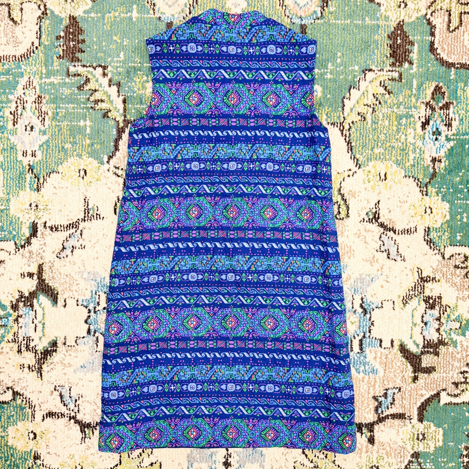 Vintage Psychedelic 1960s Striped Wool and Silk, Mock Collar Mini Dress Size S