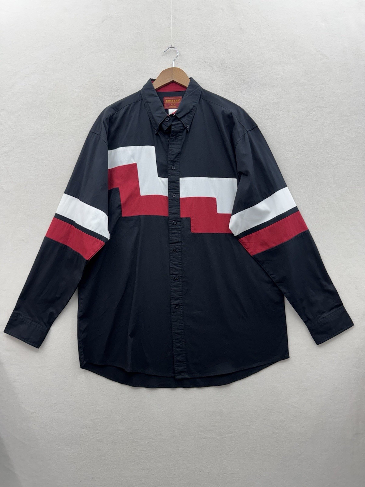Vintage Wrangler Men’s XLT Western Shirt Button Up Black Red