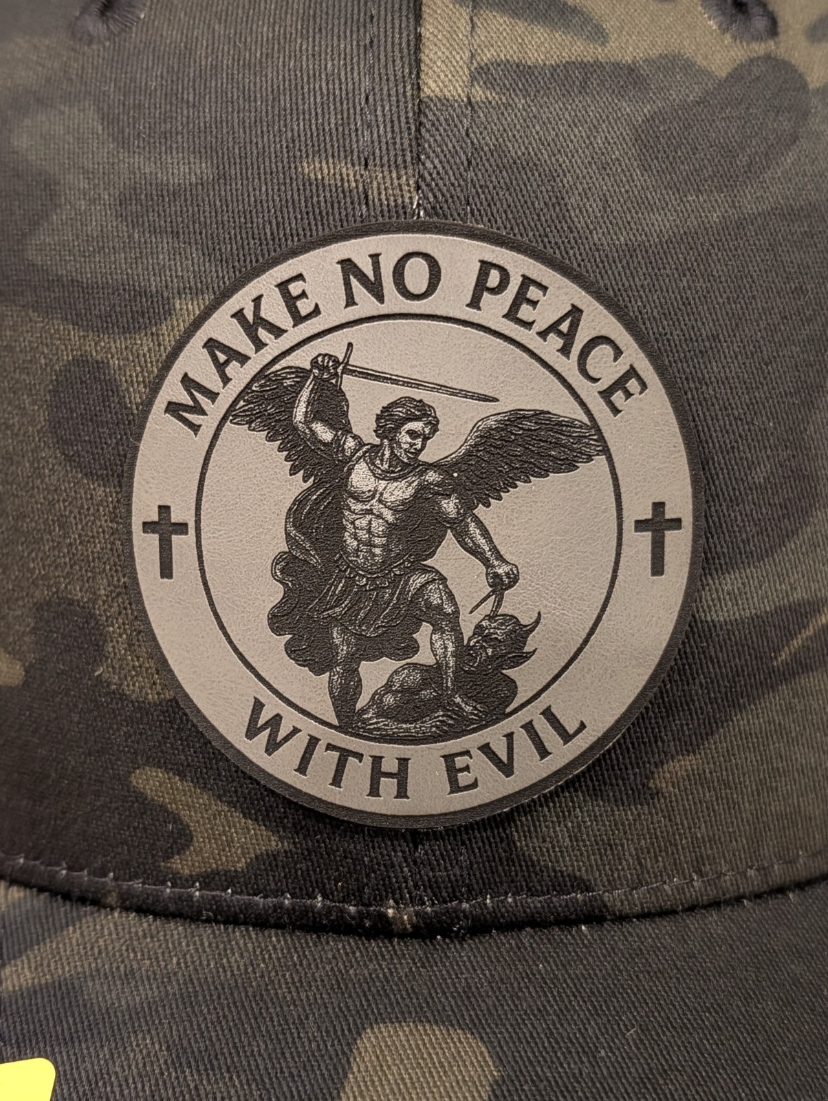 Christian, Make No Peace With Evil, God, Yupoong 6606 Trucker Multicam Black