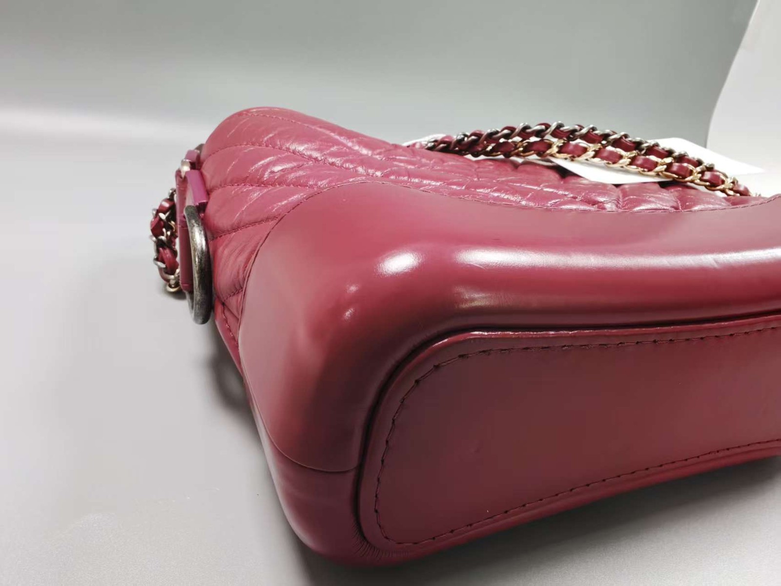 Chanel Gabrielle A91810 Red Chevron Calfskin Crossbody Bag with CC Charm