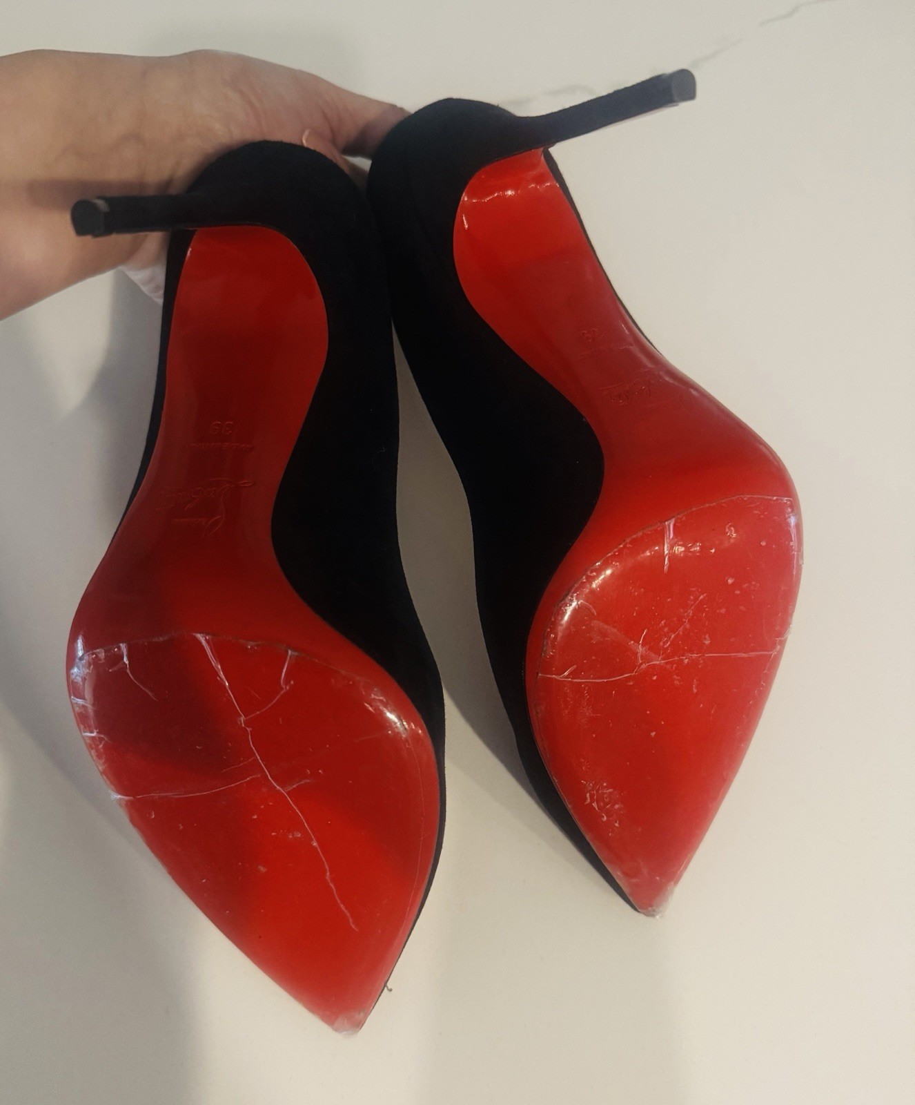 Christian Louboutin Black Suede Pointed Toe Stiletto Pumps US 9 Red Sole