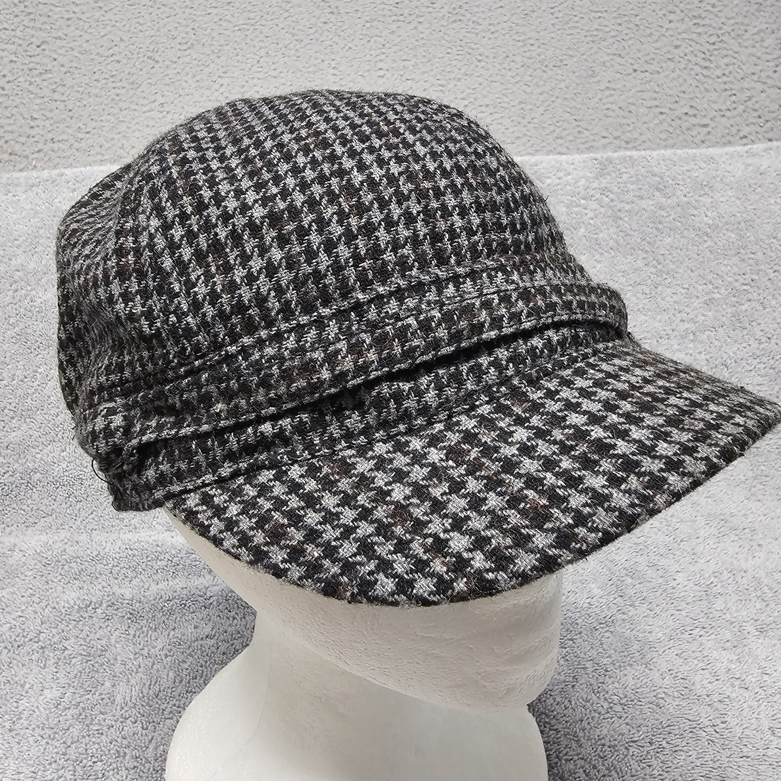 Pistil Cadet Hat Billed Newsboy Cap Wool Blend Gray Hounds tooth O/S