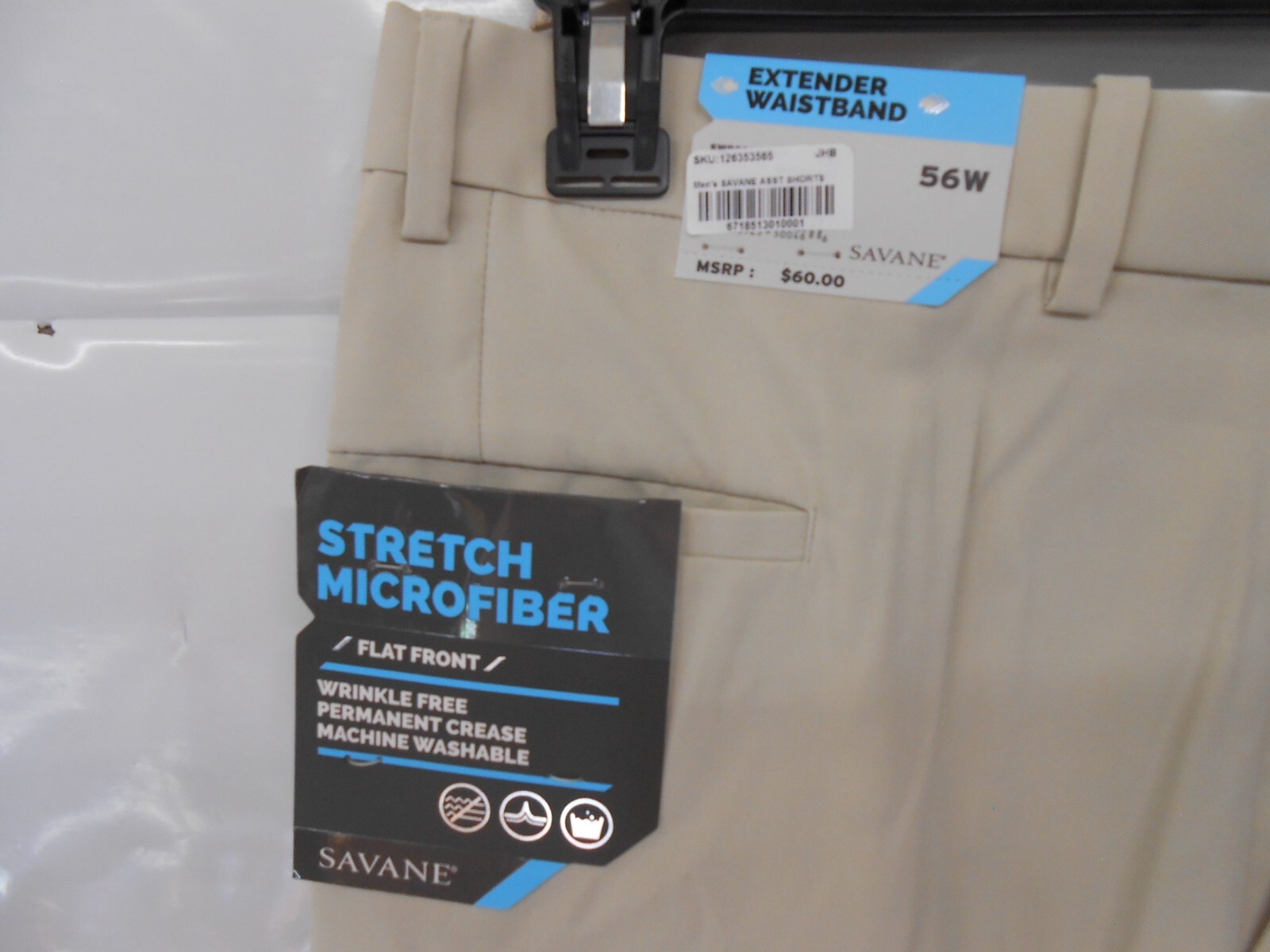 NEW Savane Mens Expandable Stretch Chino Khaki/Tan Flat Front Dress Shorts 56W