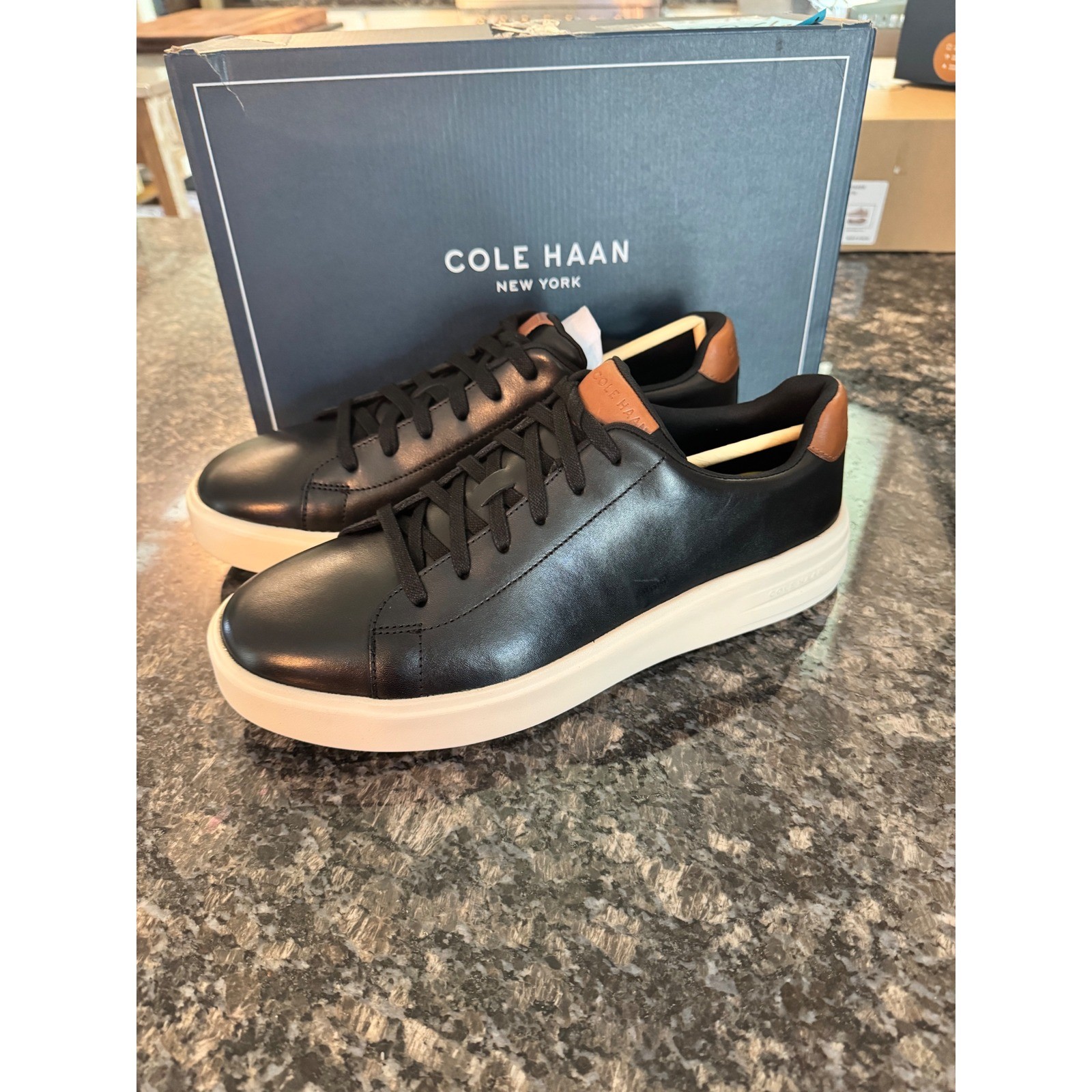 Cole Haan Grand+ Court Sneaker Black Ivory Leather Mens 11.5 M C39621 NEW