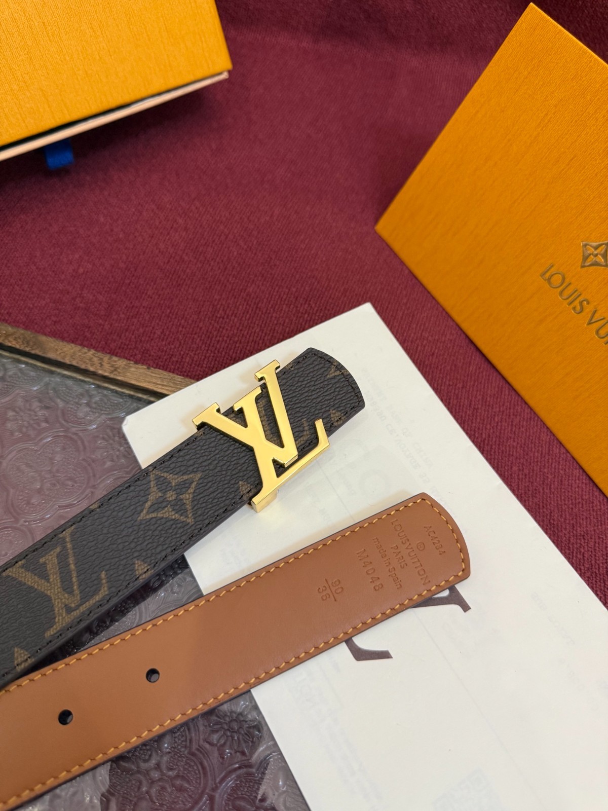 Louis Vuitton Brown Monogram Leather Reversible Women Belt Gold LV Buckle 3.0cm