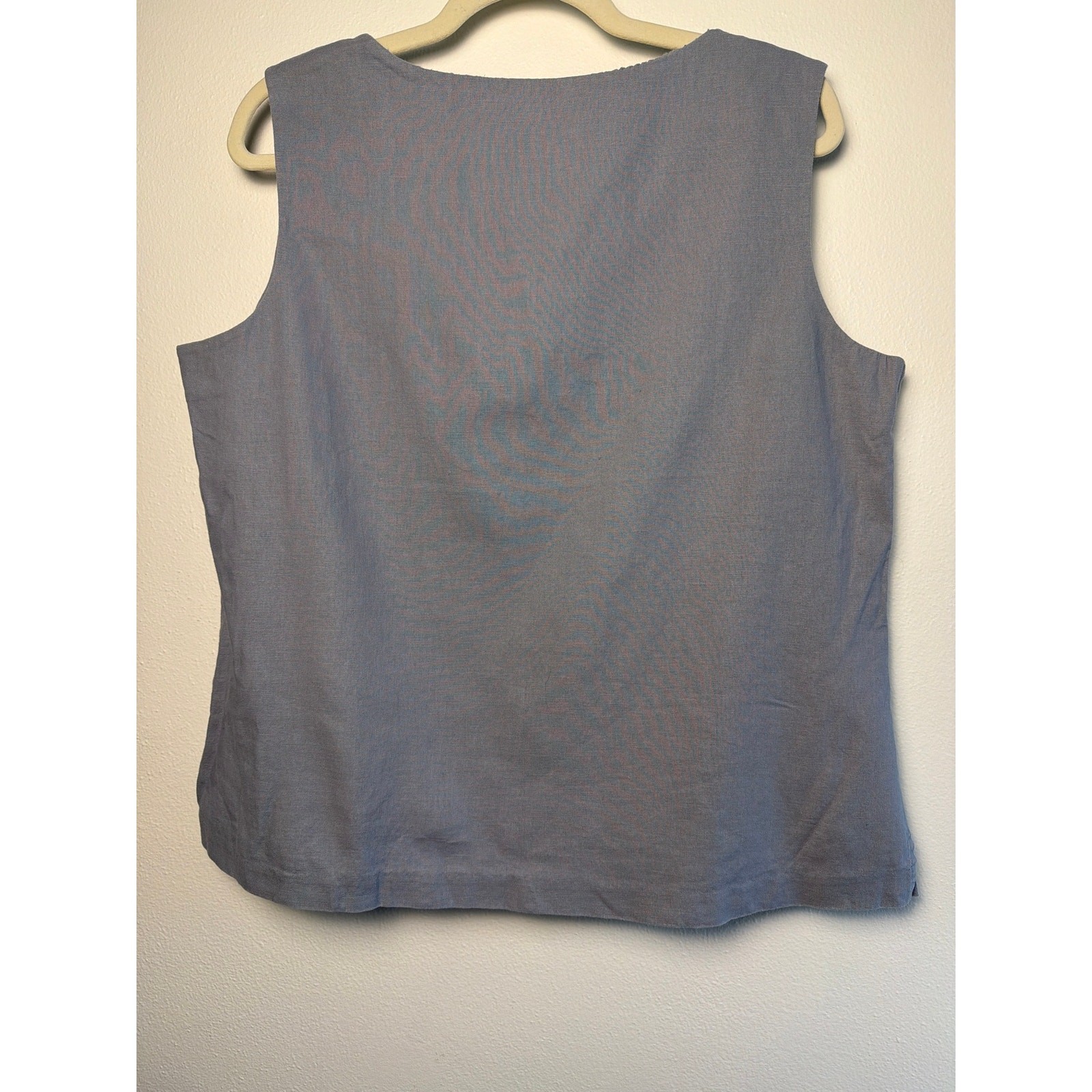 Norton McNaughton Linen Blend Floral Applique V-Neck Blue Grey Tank | Sz L