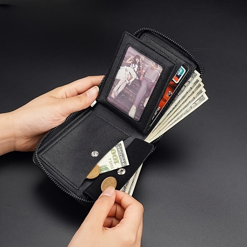 Men’S Wallet, Fashionable Multi-functional Zipper Design, Multi-card Compart
