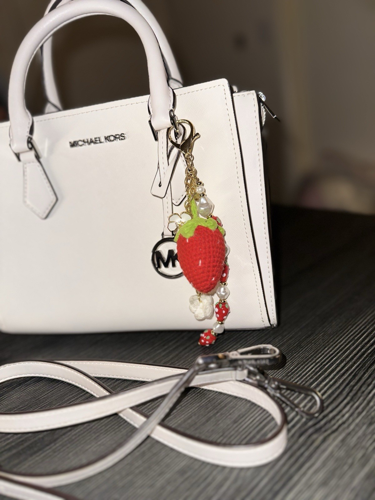 Michael Kors Optic White MAE Leather Messenger Bag Tote NWT Crossbody Purse Tote