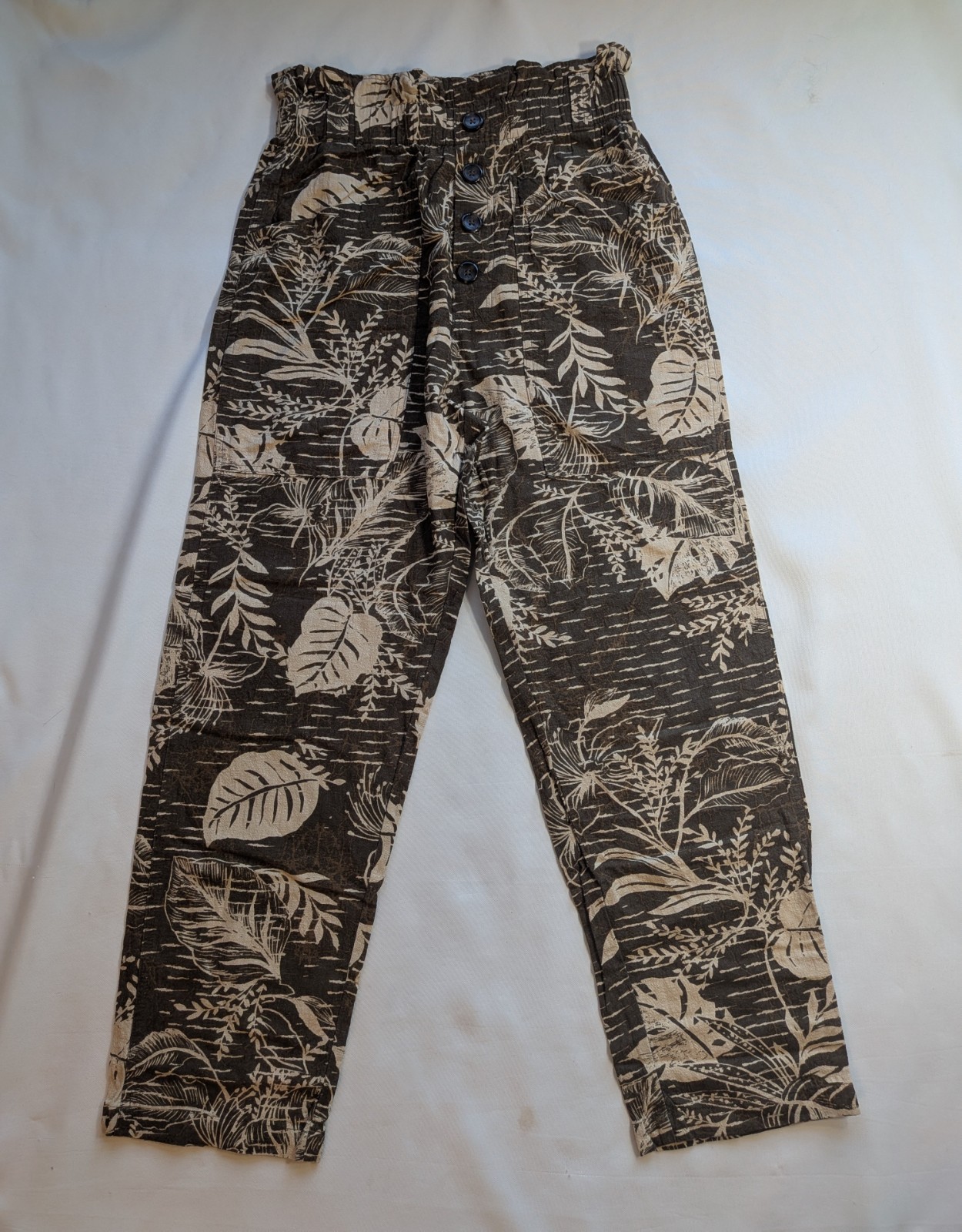 Urban Outfitters Teresa Linen Blend Pants Women’s S Tropical Print Paperbag